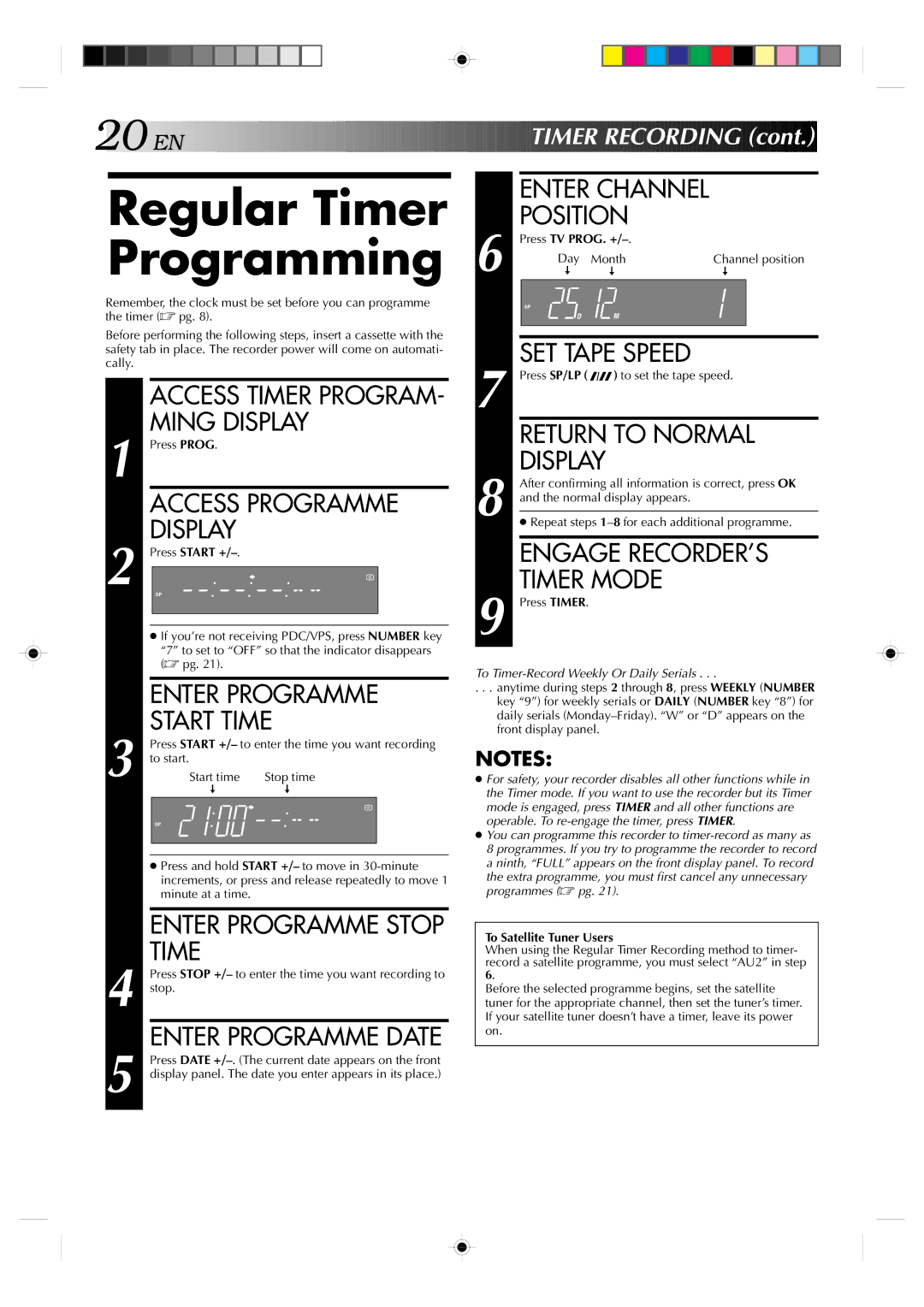 JVC HR-A637EH setup guide Regular Timer Programming 