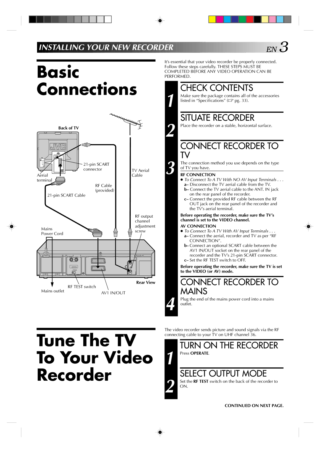 JVC HR-A637EH setup guide Basic Connections, Tune The TV To Your Video Recorder 