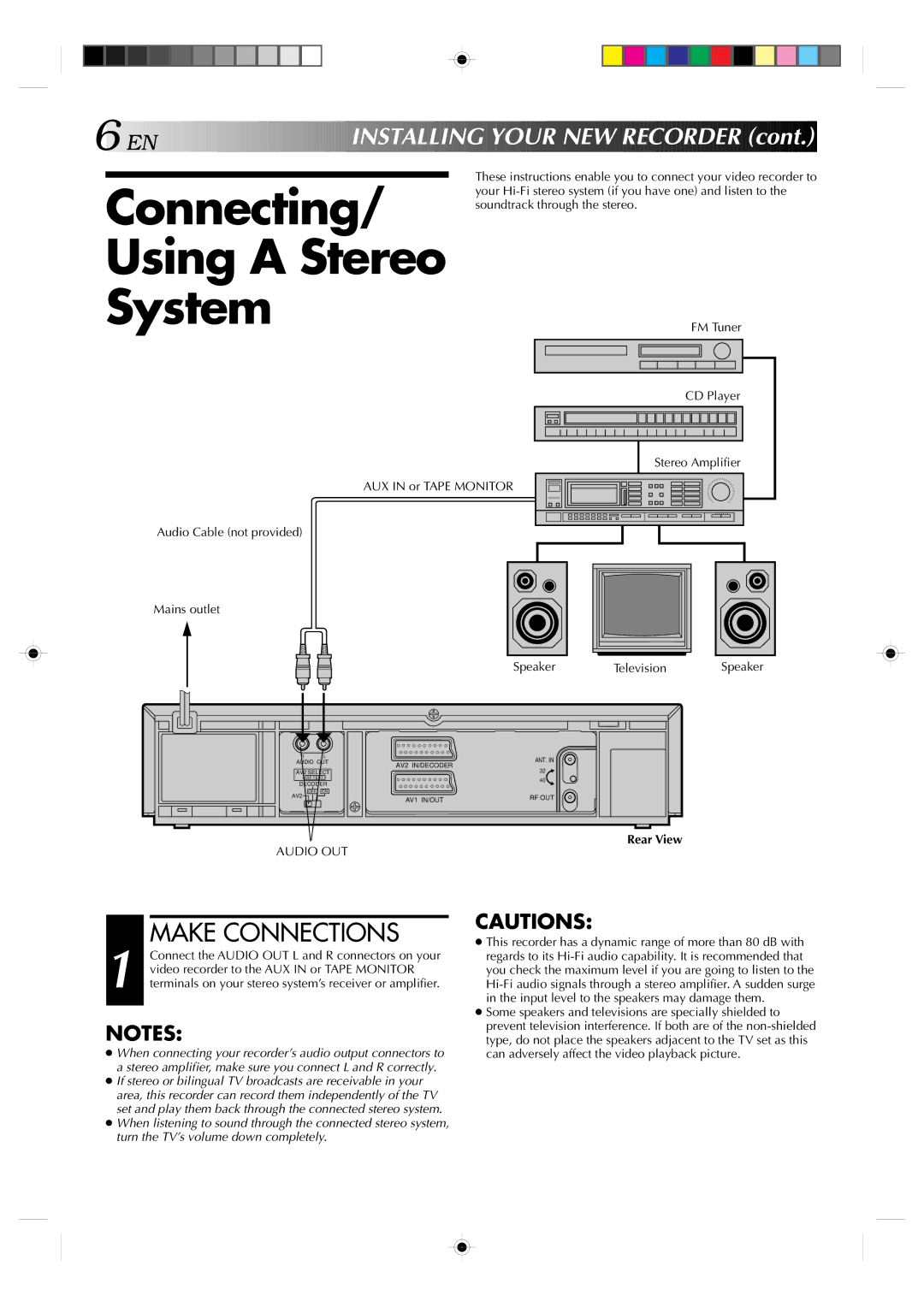 JVC HR-A637EH setup guide Connecting Using a Stereo System, Make Connections, Installing YO U R NEW Recorder 