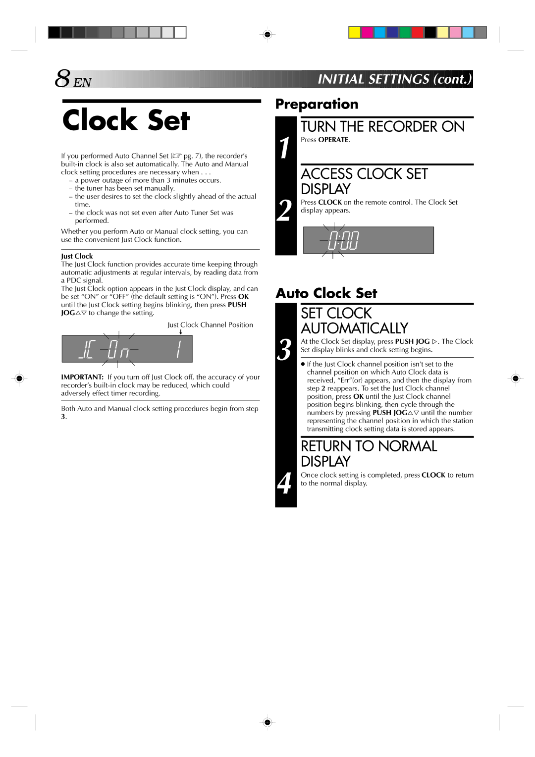 JVC HR-A637EH setup guide Clock Set 