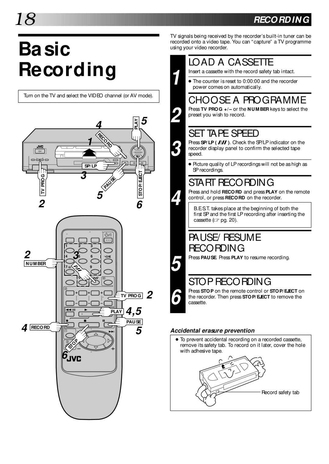 JVC HR-DD445EK setup guide Basic Recording 