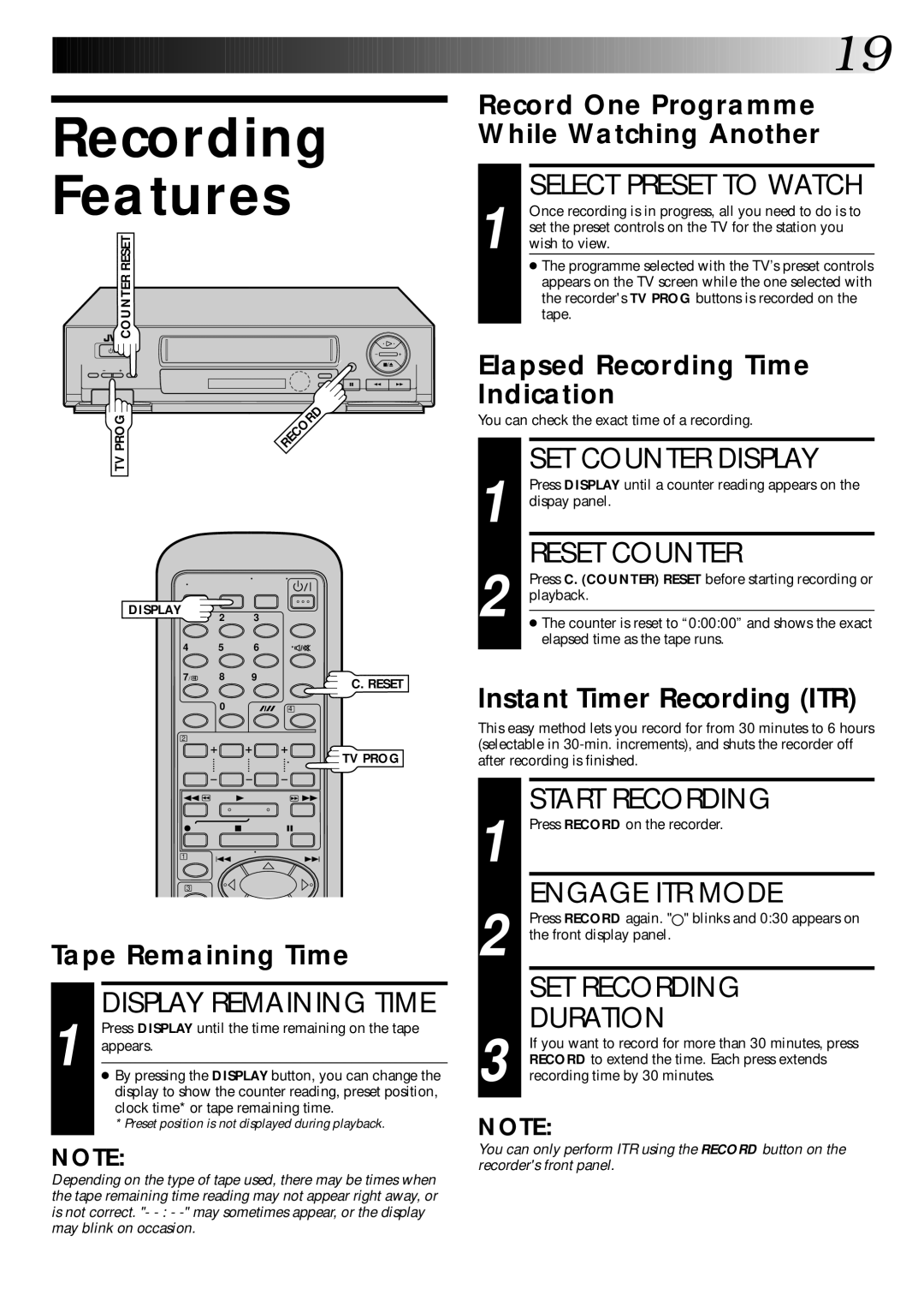 JVC HR-DD445EK setup guide Recording Features 