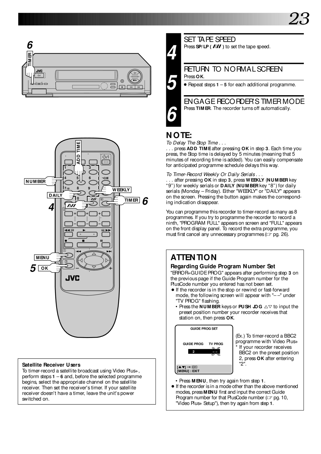 JVC HR-DD445EK setup guide If your recorder receives, Press OK after entering 