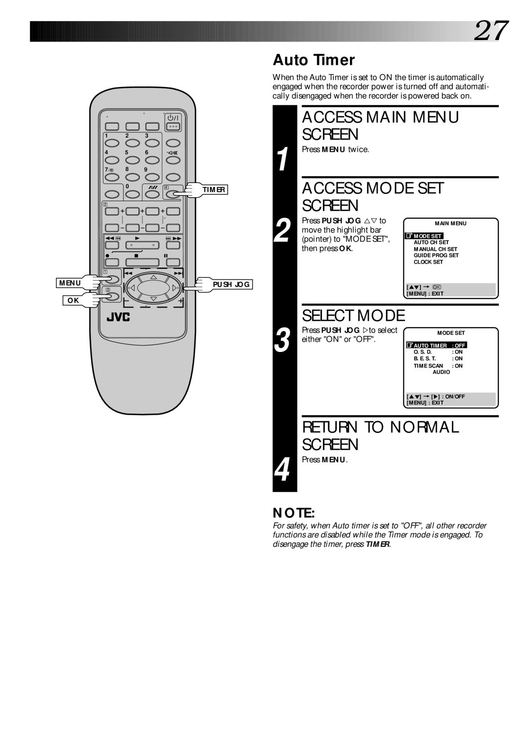 JVC HR-DD445EK setup guide Auto Timer 