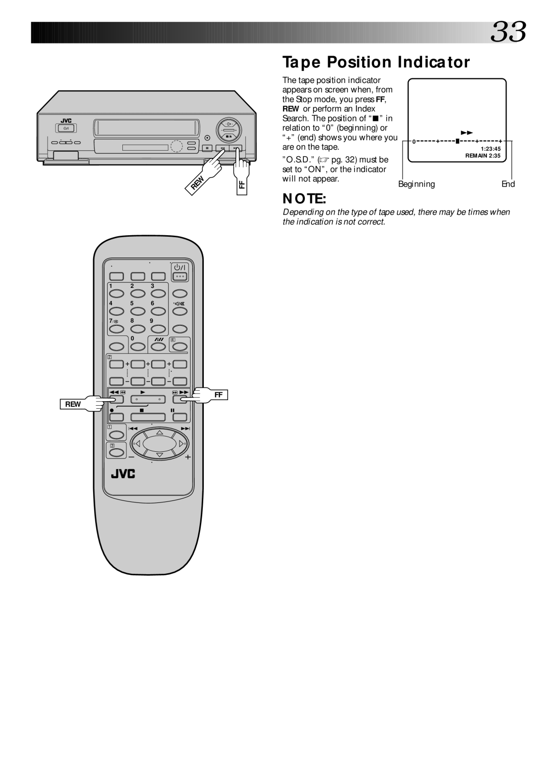 JVC HR-DD445EK setup guide Tape Position Indicator, End 