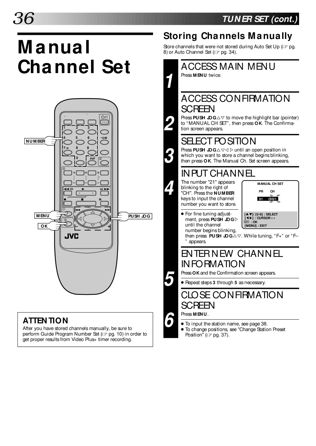 JVC HR-DD445EK setup guide Manual Channel Set 