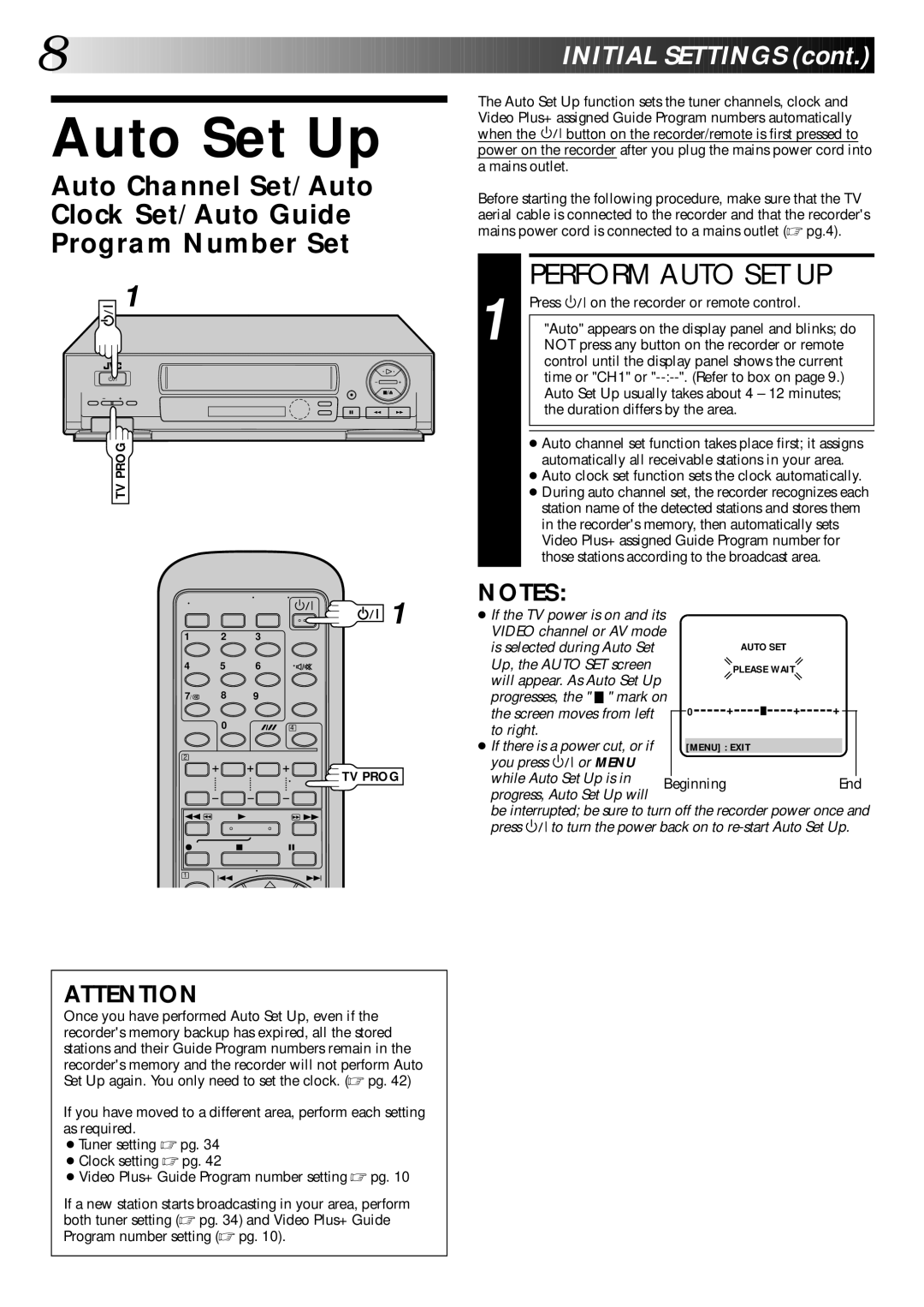 JVC HR-DD445EK setup guide Auto Set Up, Perform Auto SET UP 