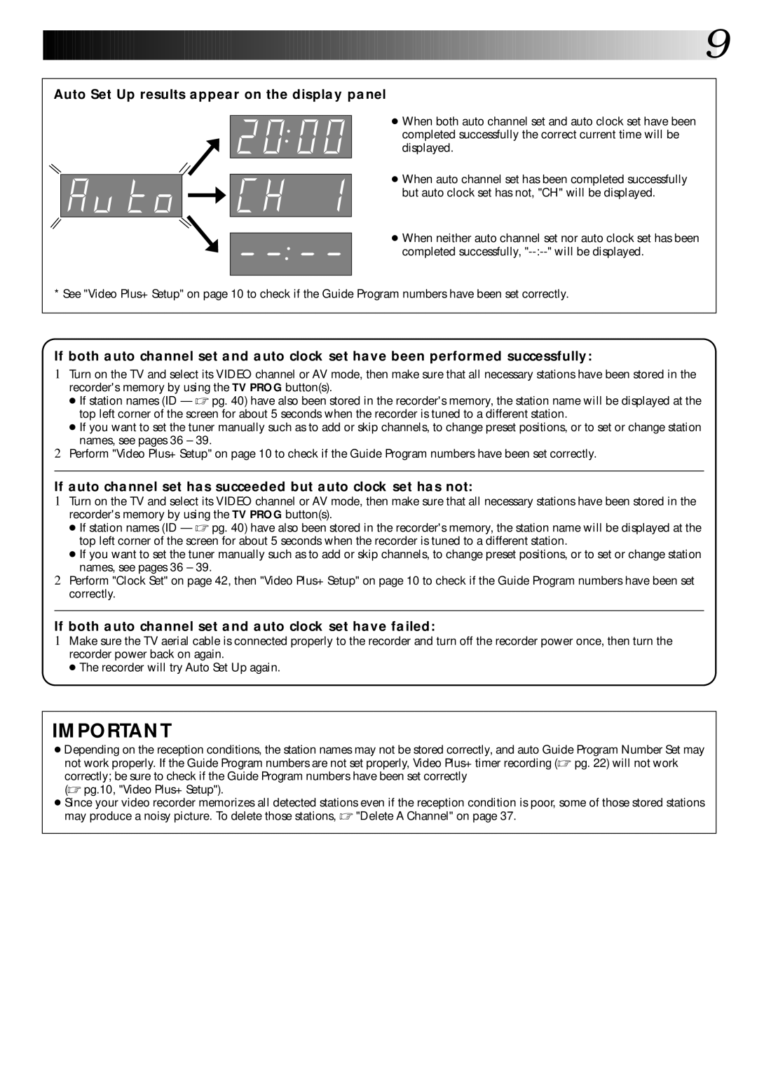 JVC HR-DD445EK setup guide If auto channel set has succeeded but auto clock set has not 