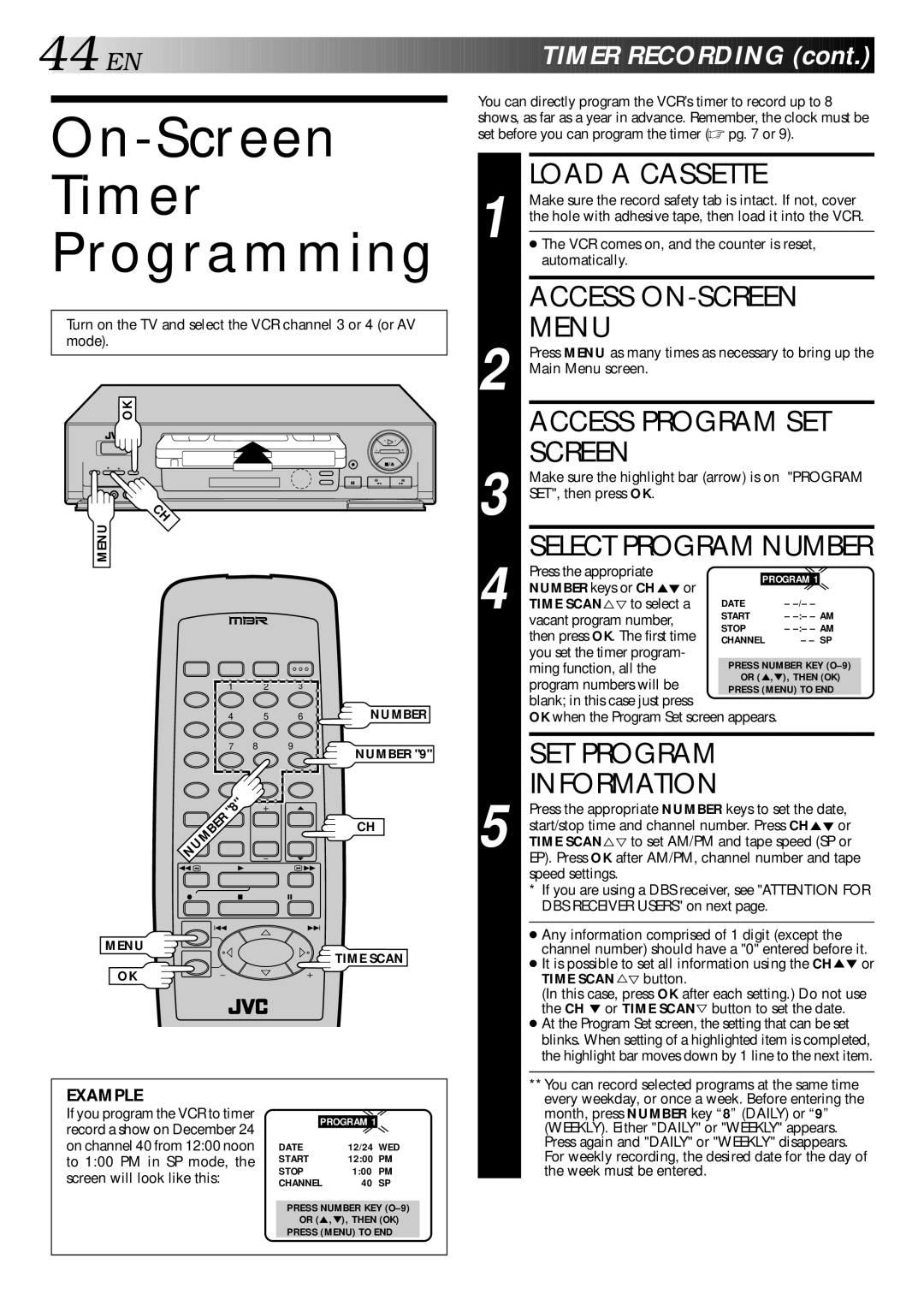 JVC HR-DD740U manual On-Screen Timer Programming, Access Program SET, Information 