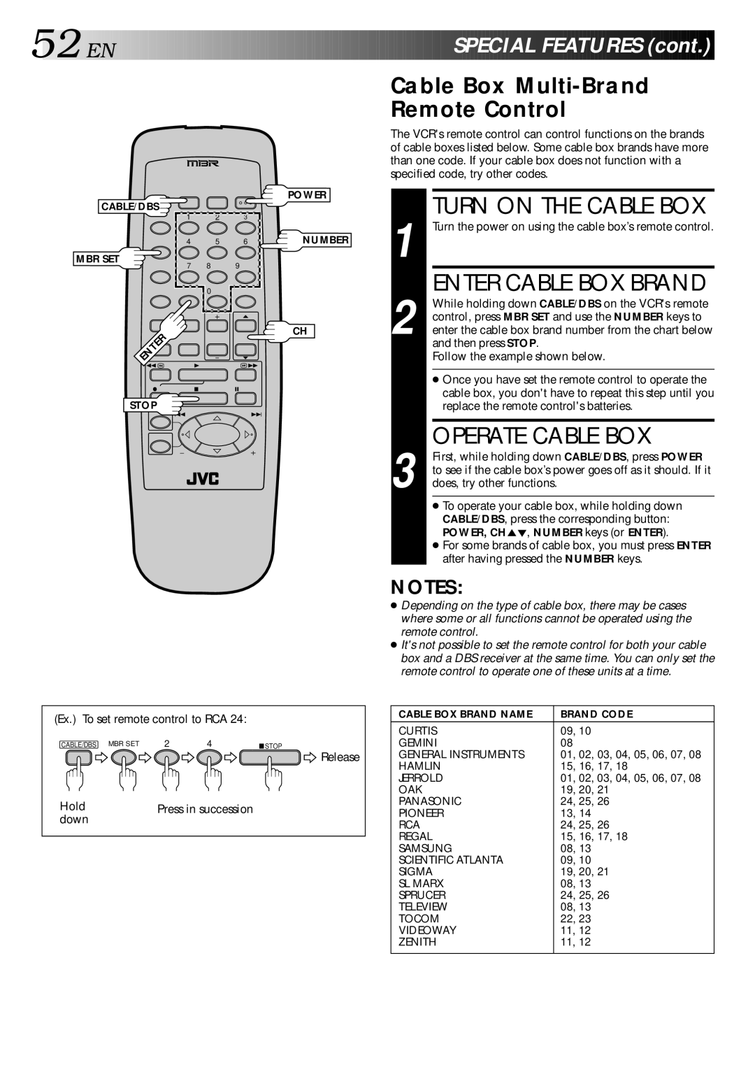 JVC HR-DD740U manual Turn on the Cable BOX, Enter Cable BOX Brand, Operate Cable BOX, EN Special Features 