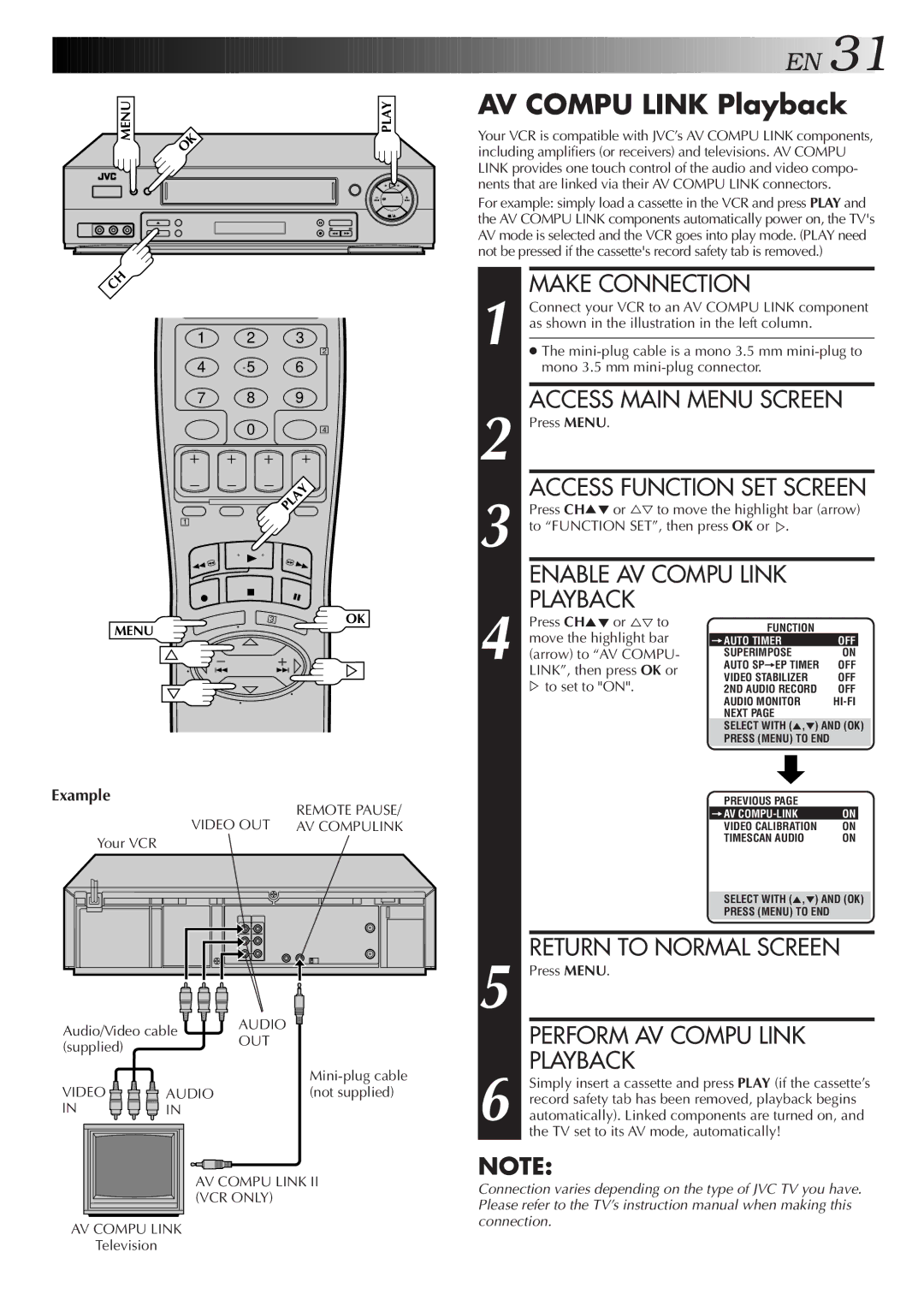 JVC HR-DD750U manual AV Compu Link Playback, Example 