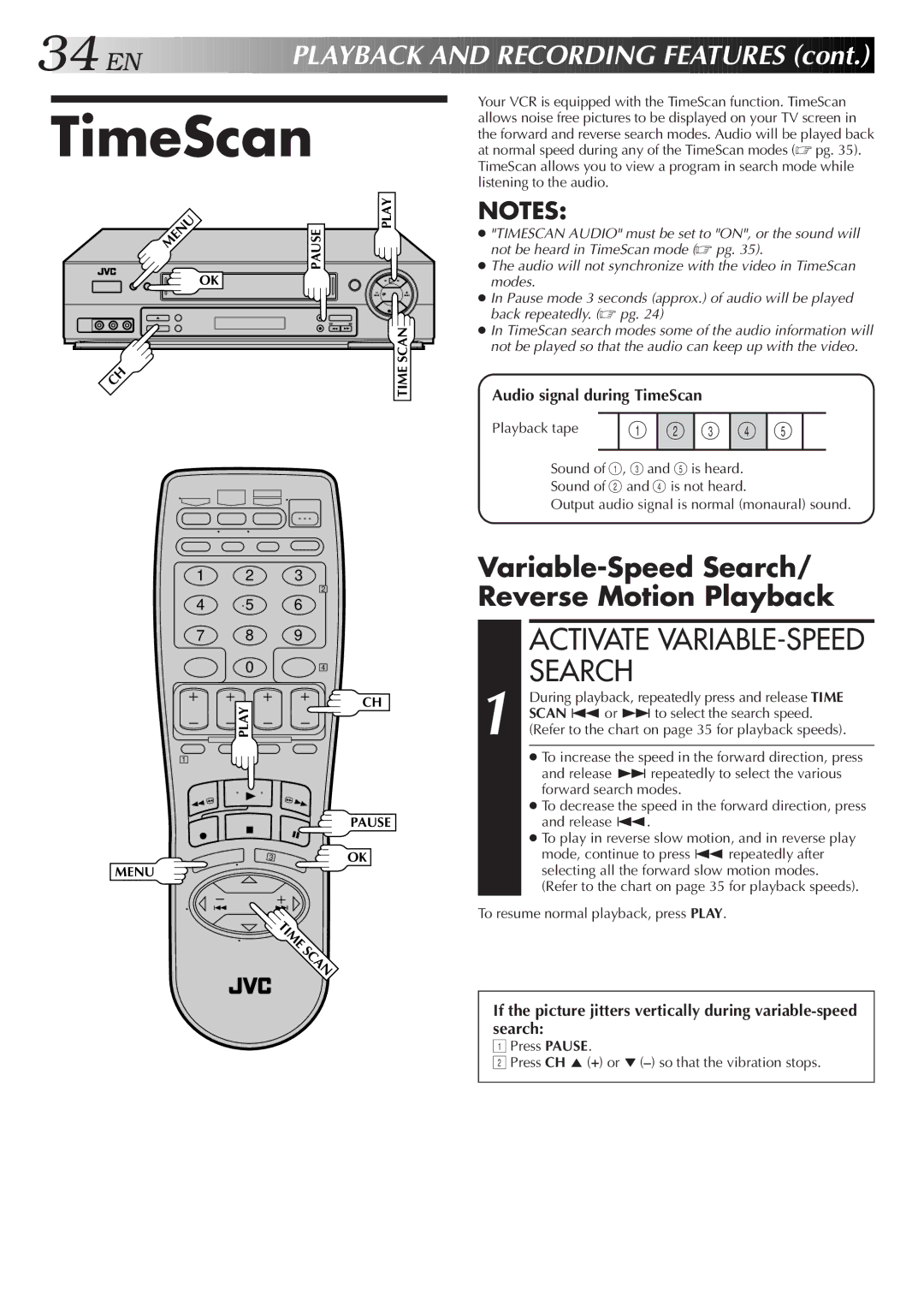 JVC HR-DD750U manual TimeScan, Variable-Speed Search/ Reverse Motion Playback, Activate VARIABLE-SPEED 