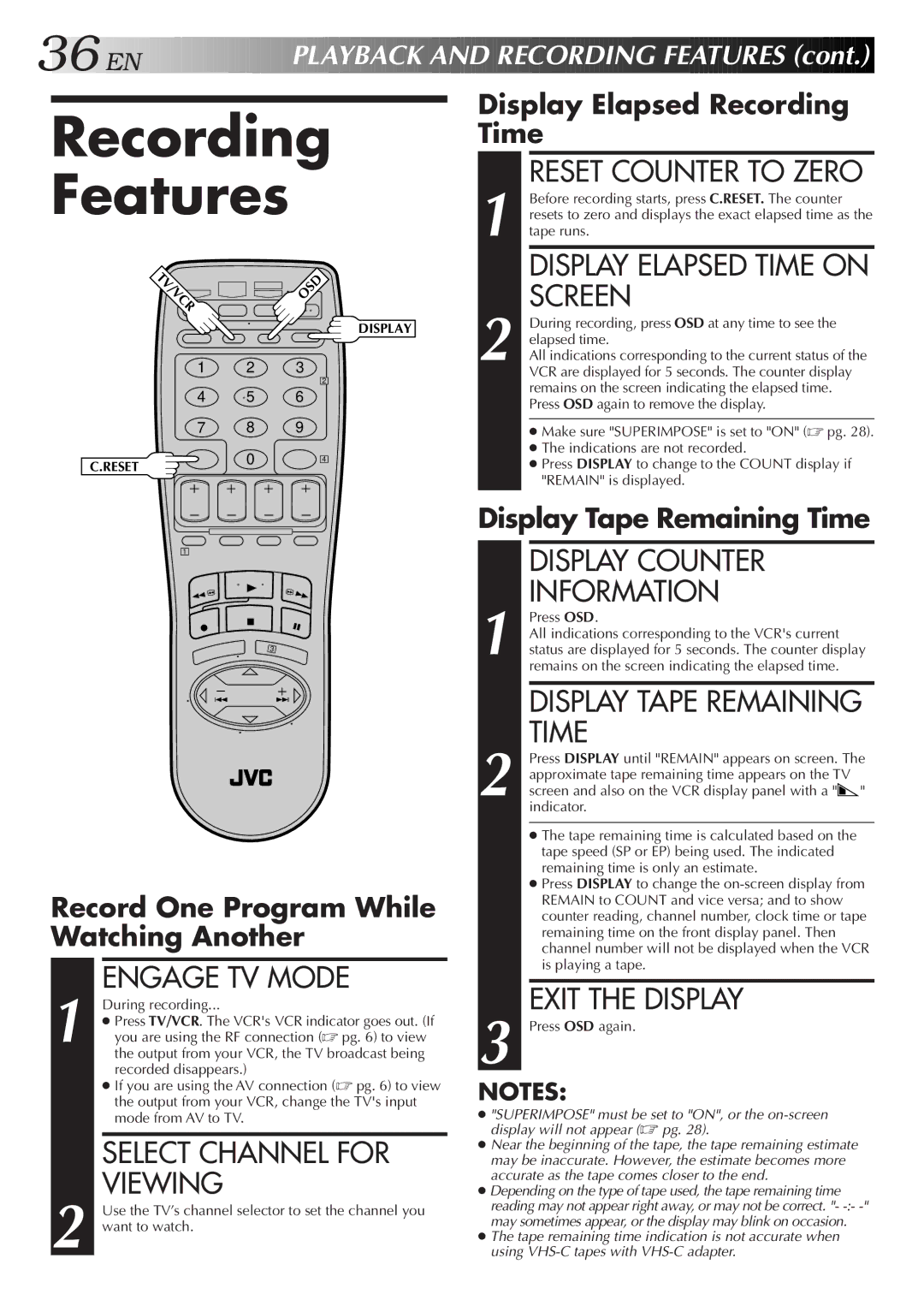 JVC HR-DD750U manual Recording Features 