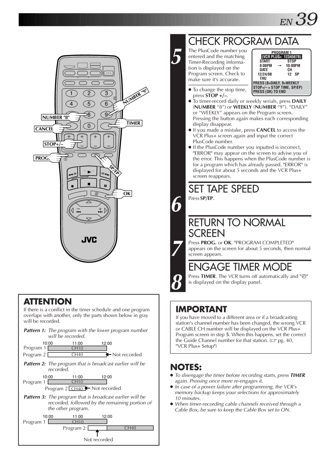 JVC HR-DD750U manual Engage Timer Mode 