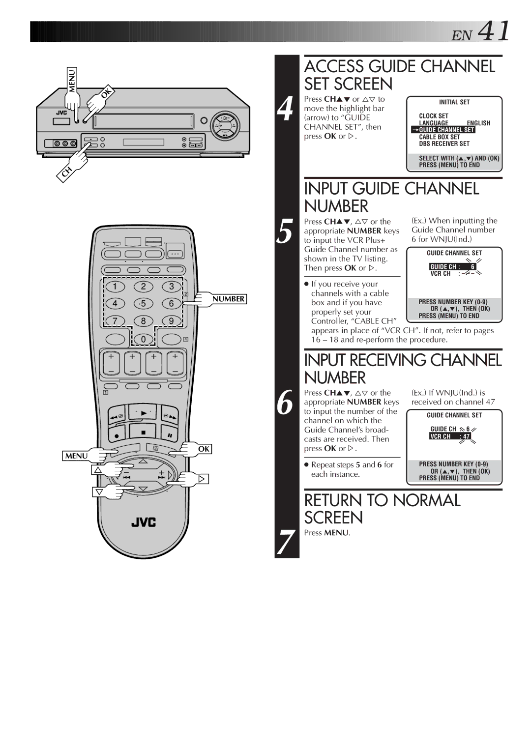 JVC HR-DD750U manual Access Guide Channel SET Screen, Input Guide Channel Number, Input Receiving Channel Number 