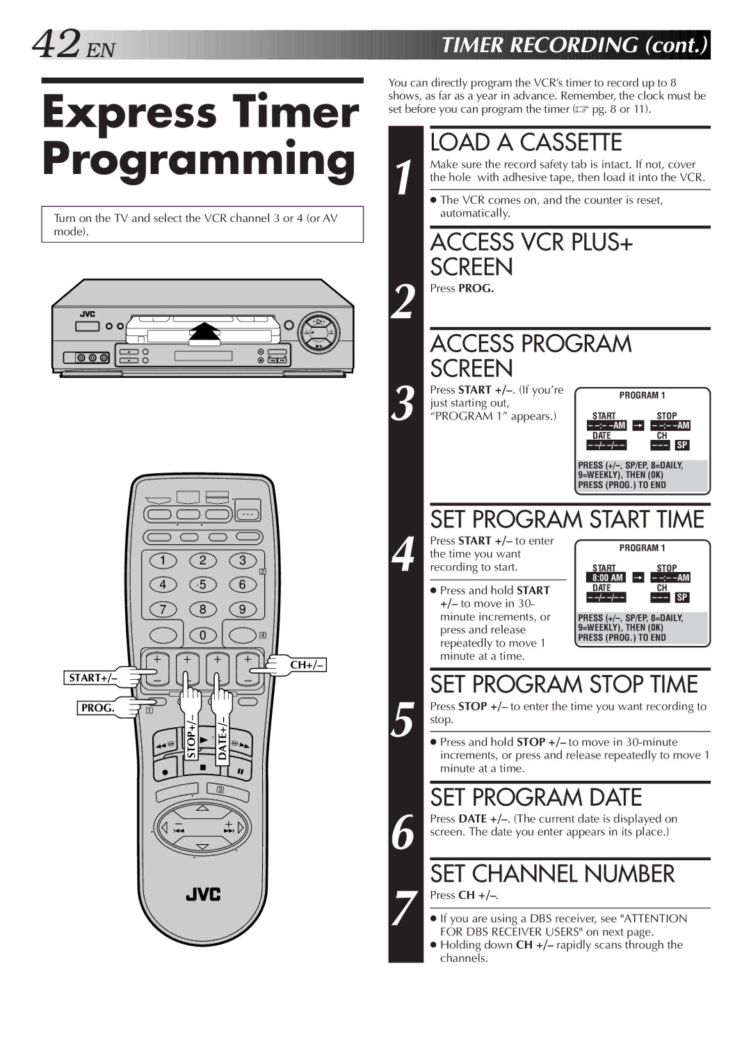 JVC HR-DD750U manual Express Timer Programming, SET Program Date, SET Channel Number 