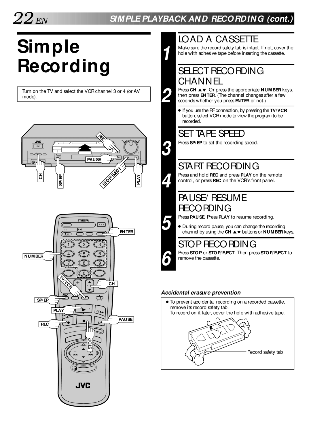 JVC HR-DD840KR manual Simple Recording 