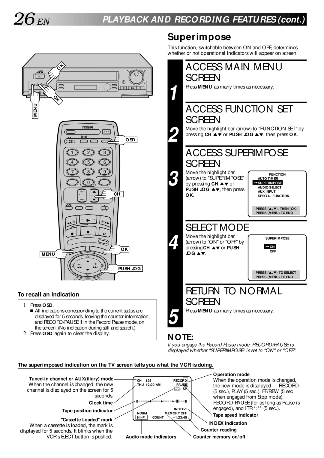 JVC HR-DD840KR manual Access Function SET, Access Superimpose 