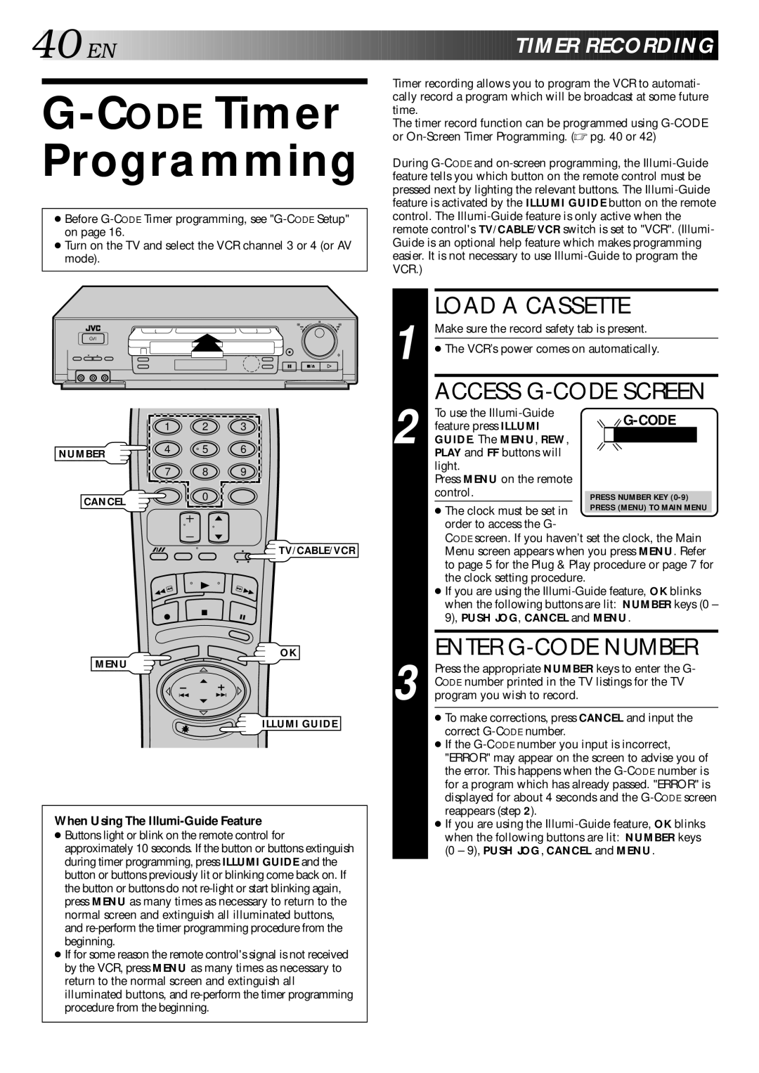 JVC HR-DD840KR manual CODETimer Programming, Access G-CODE Screen, Enter G-CODE Number, EN Timer Recording 