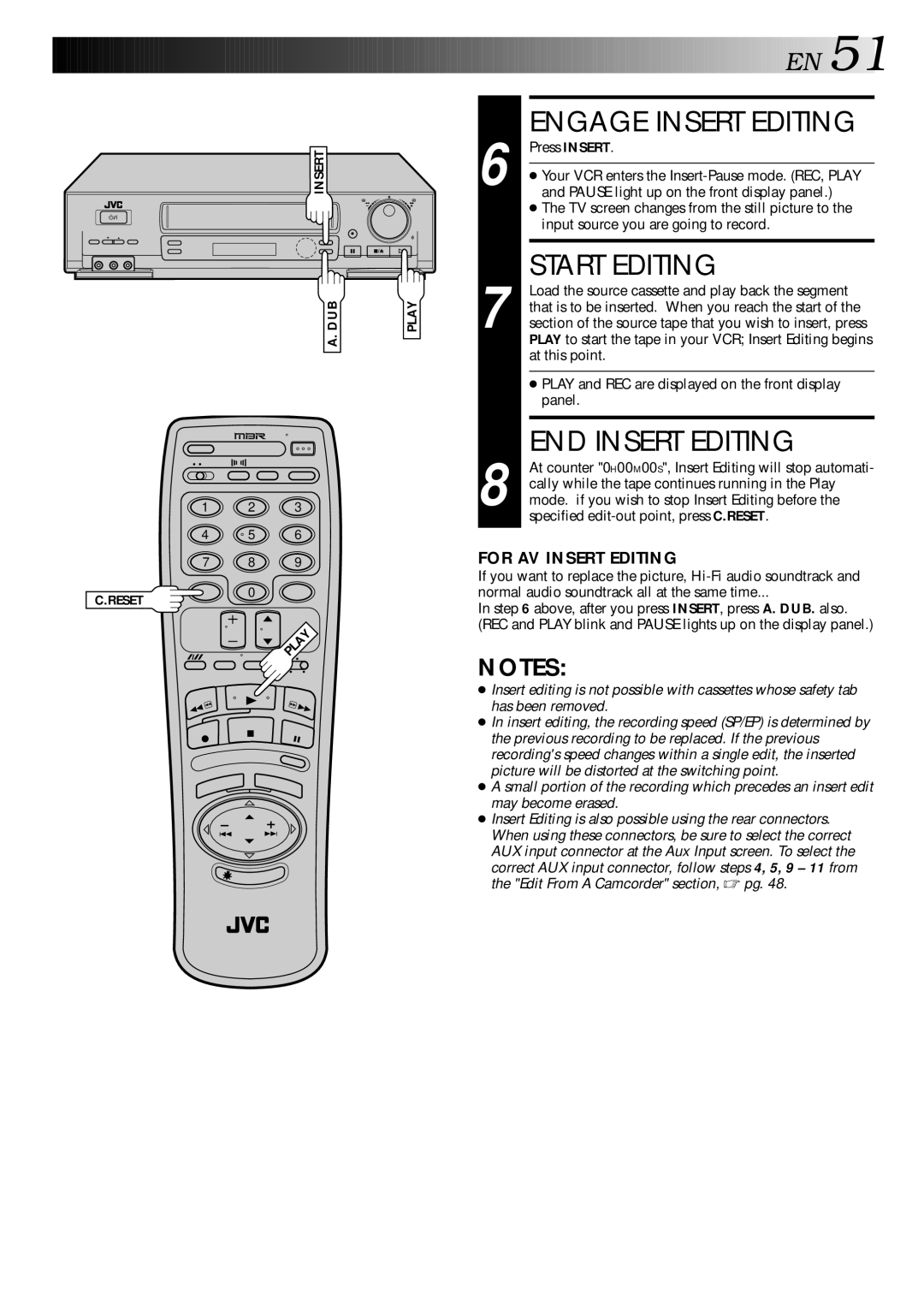 JVC HR-DD840KR manual Engage Insert Editing, Start Editing, END Insert Editing 