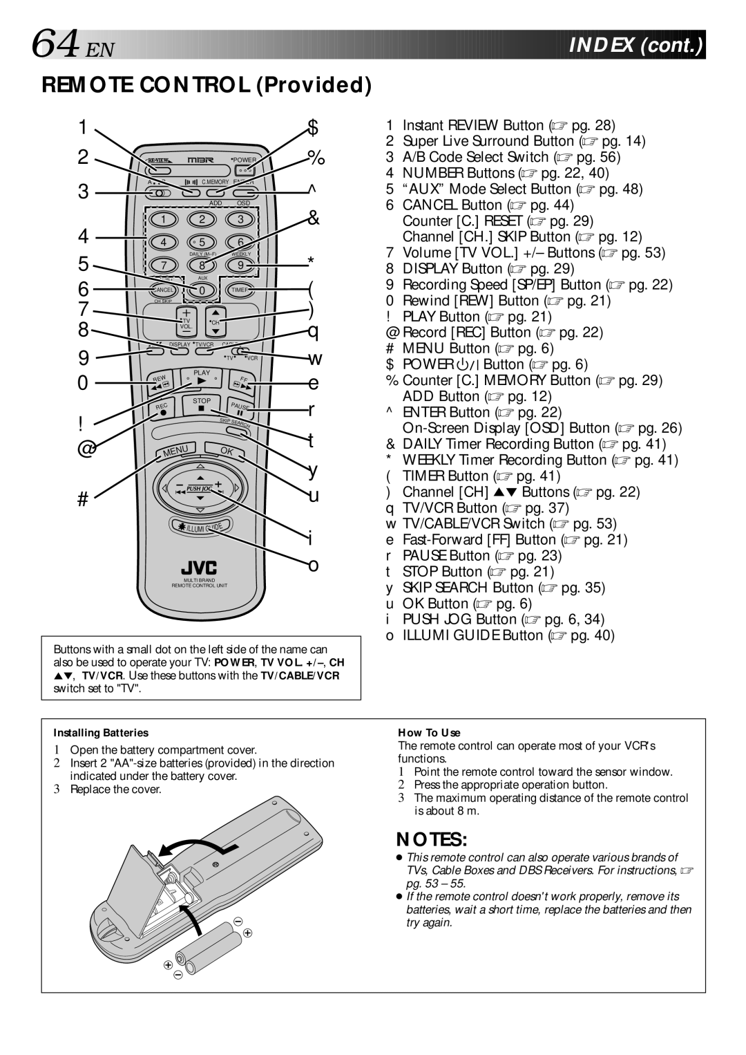 JVC HR-DD840KR manual Remote Control Provided, Installing Batteries, How To Use 