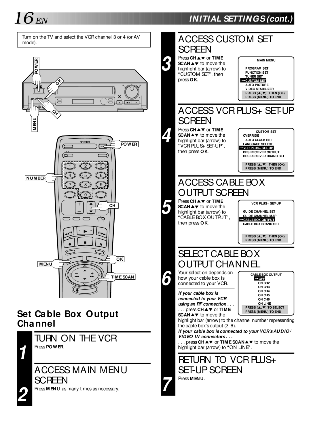 JVC HR-DD840U manual Return to VCR PLUS+ SET-UP Screen, Set Cable Box Output Channel 