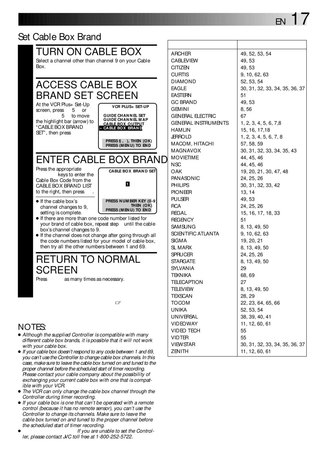 JVC HR-DD840U manual Turn on Cable BOX, Access Cable BOX, Brand SET Screen, Set Cable Box Brand 