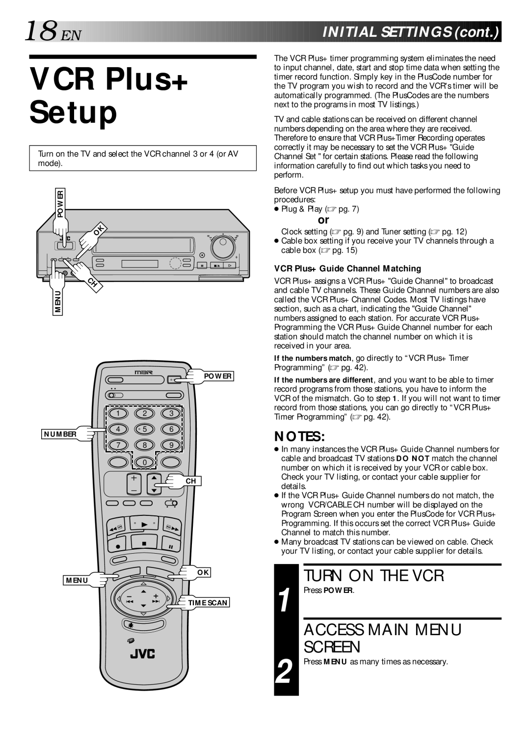 JVC HR-DD840U manual VCR Plus+ Setup, VCR Plus+ Guide Channel Matching 