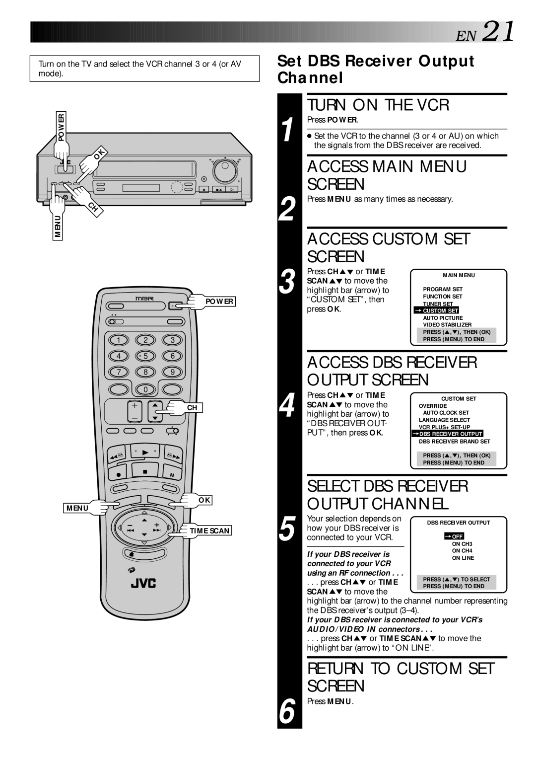 JVC HR-DD840U manual Set DBS Receiver Output Channel, PUT, then press OK 