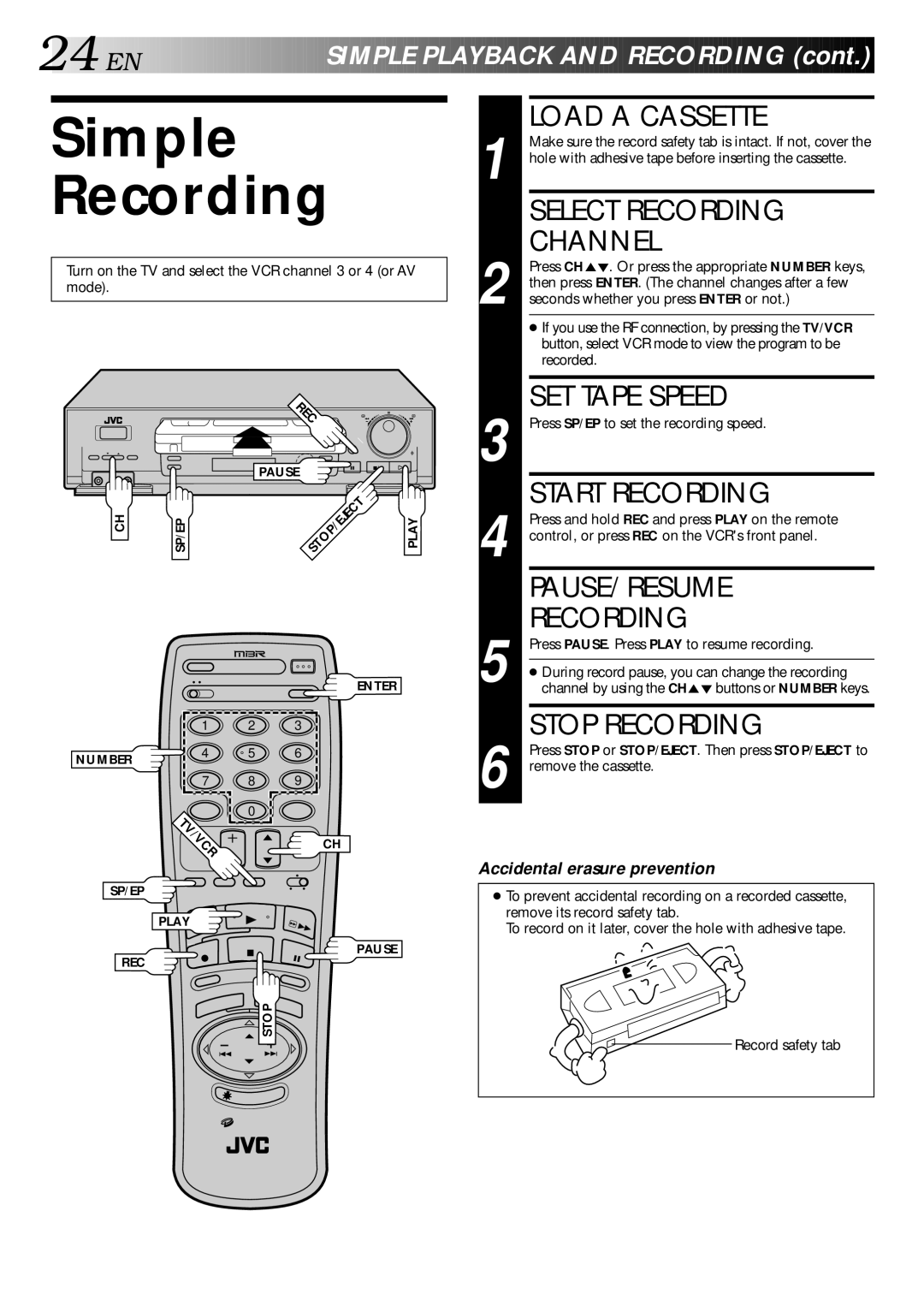 JVC HR-DD840U manual Simple Recording 