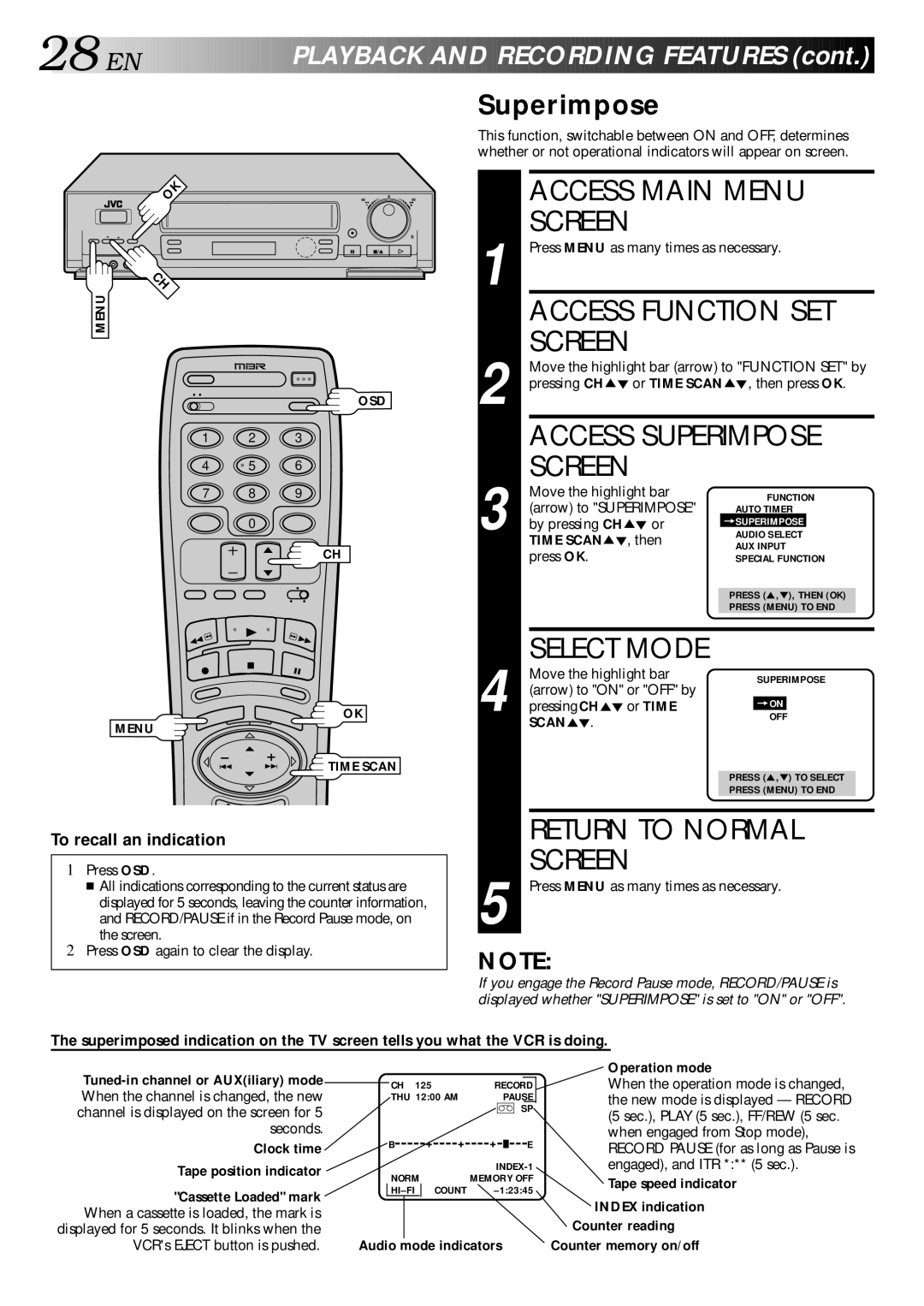 JVC HR-DD840U manual Access Function SET, Access Superimpose 