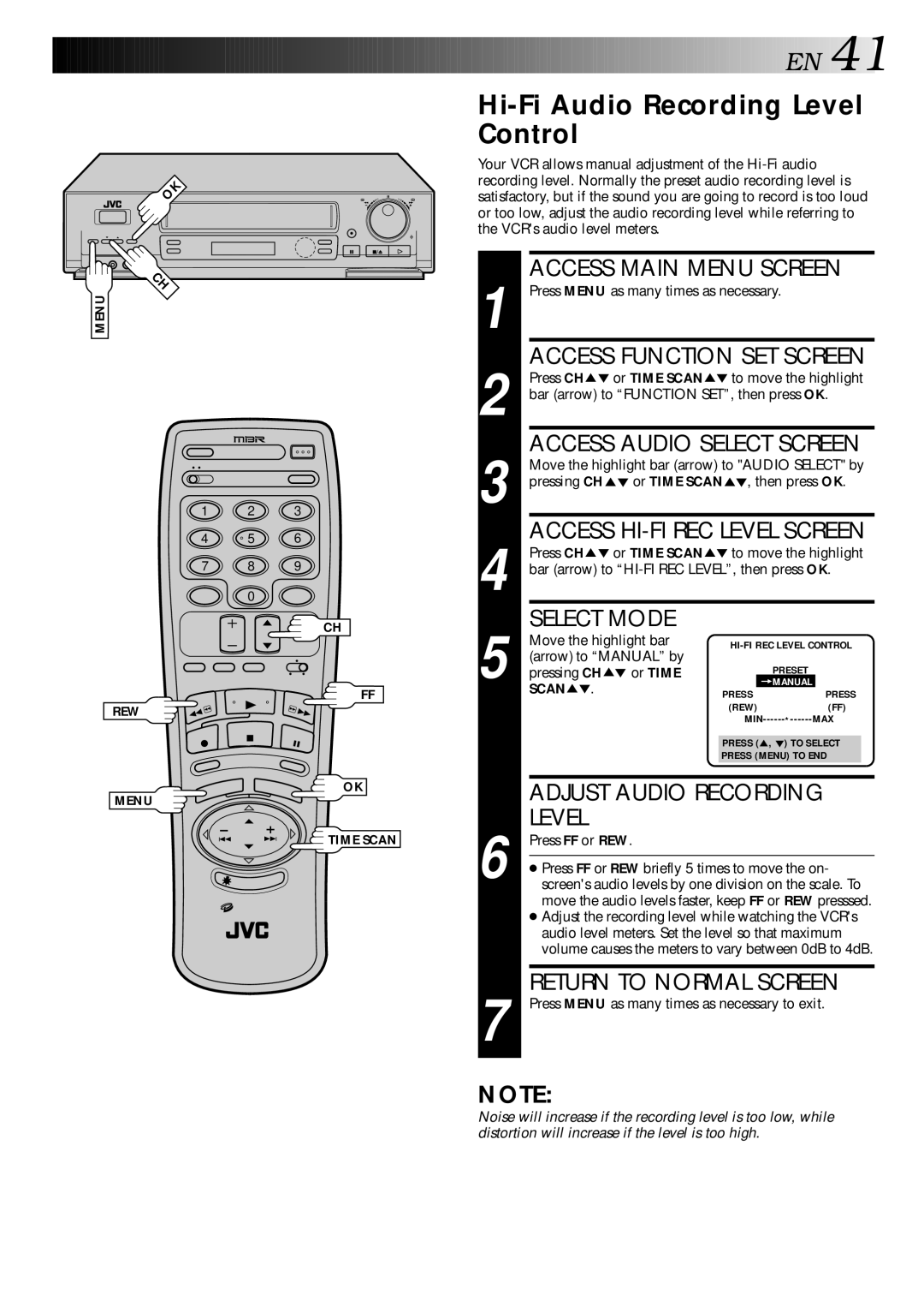 JVC HR-DD840U manual Hi-Fi Audio Recording Level Control, Scan 