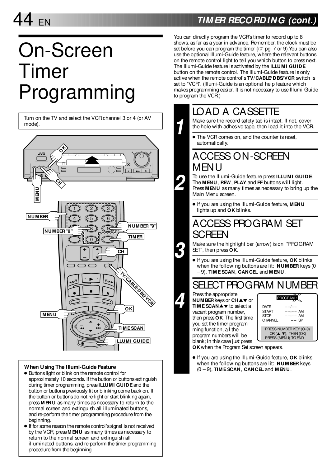 JVC HR-DD840U manual On-Screen, Access Program SET, Select Program Number, Time SCAN, Cancel and Menu 