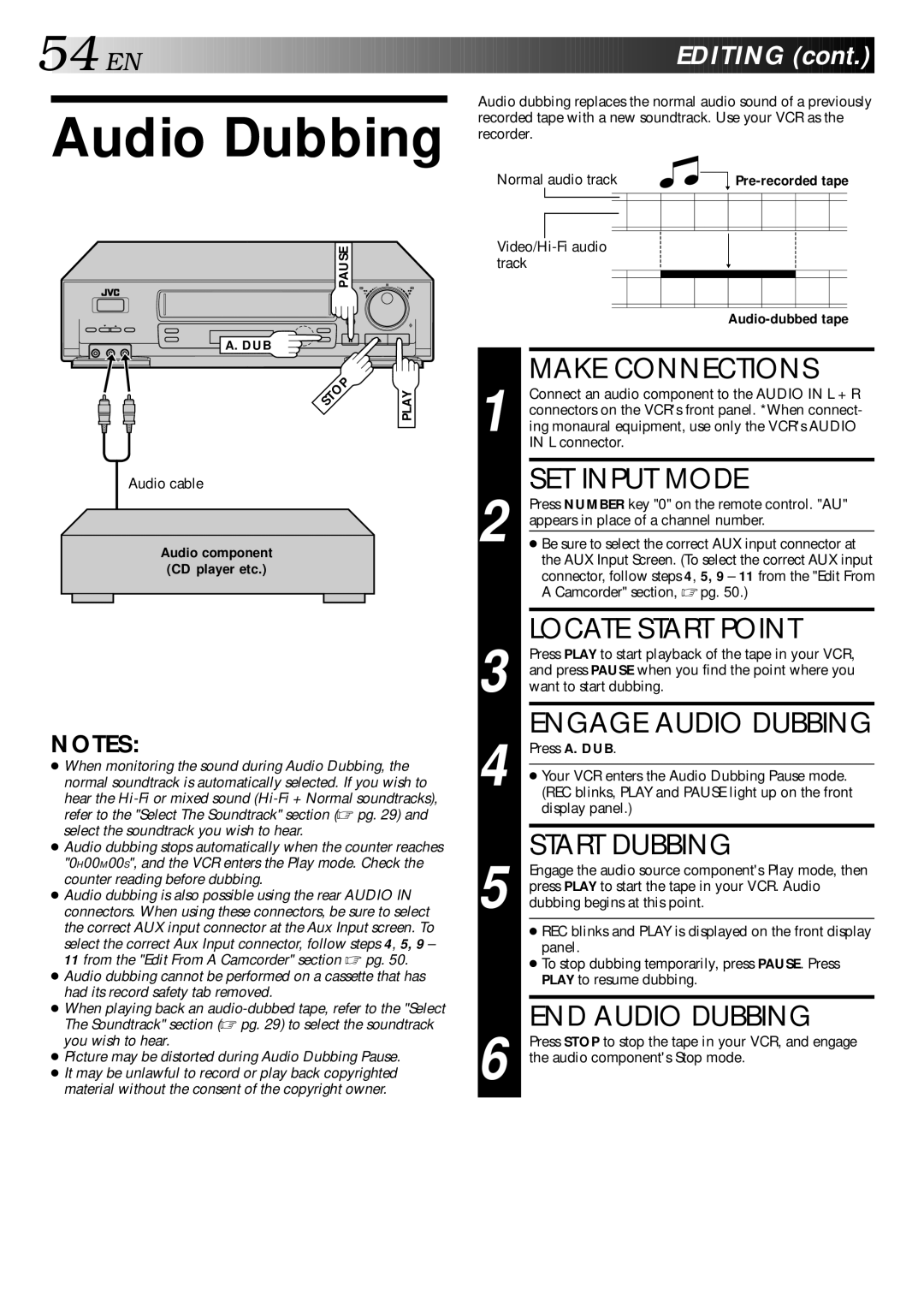 JVC HR-DD840U manual Audio Dubbing recorder, Engage Audio Dubbing, Start Dubbing, END Audio Dubbing 