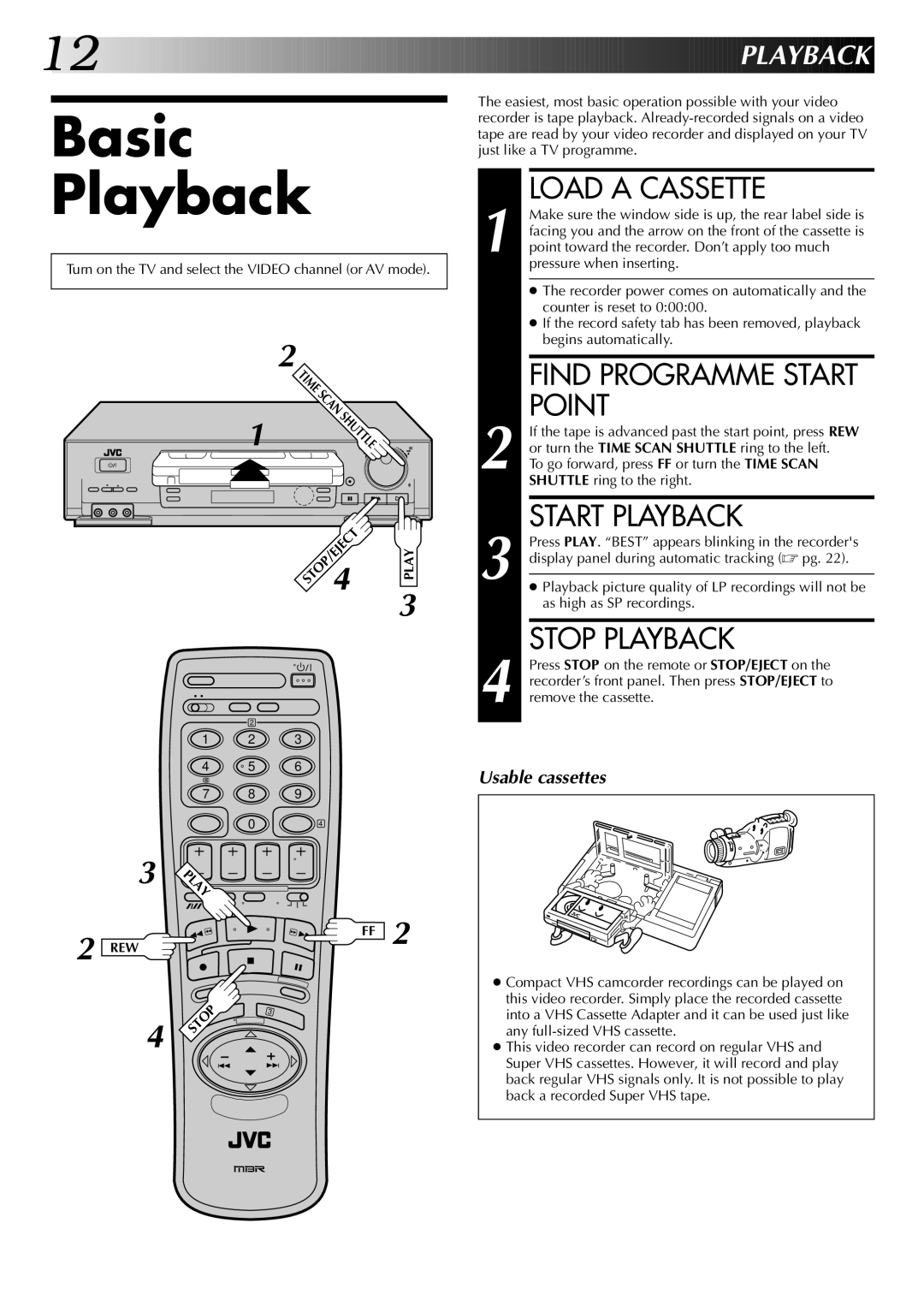 JVC HR-DD845EK setup guide Basic, Playback 