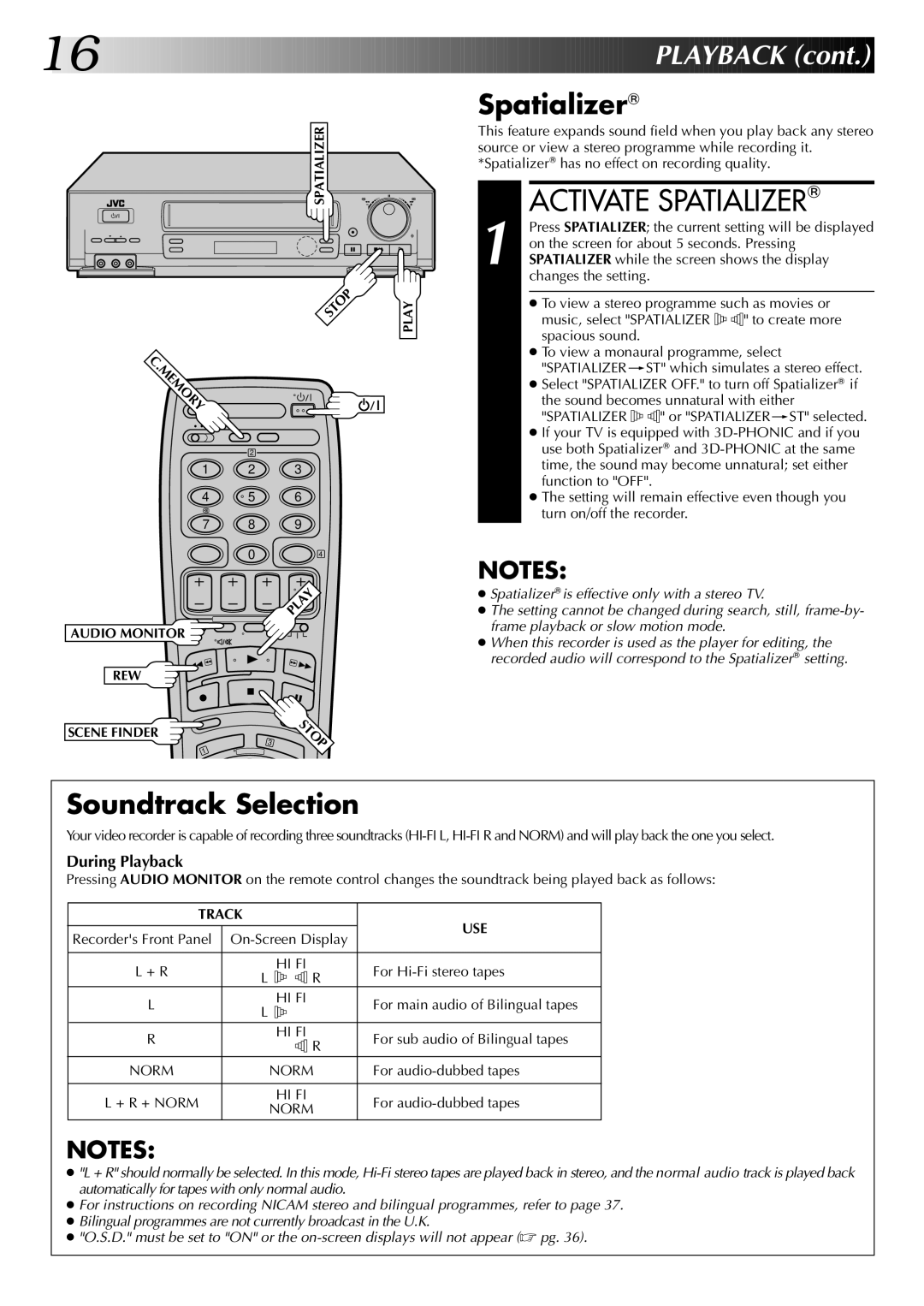 JVC HR-DD845EK setup guide Activate Spatializer, Soundtrack Selection, During Playback 