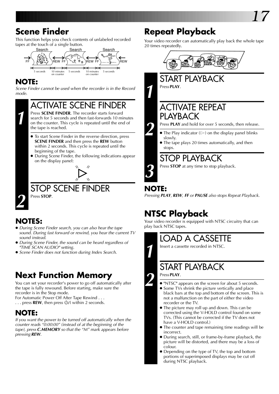 JVC HR-DD845EK setup guide Activate Scene Finder, Stop Scene Finder, Activate Repeat 