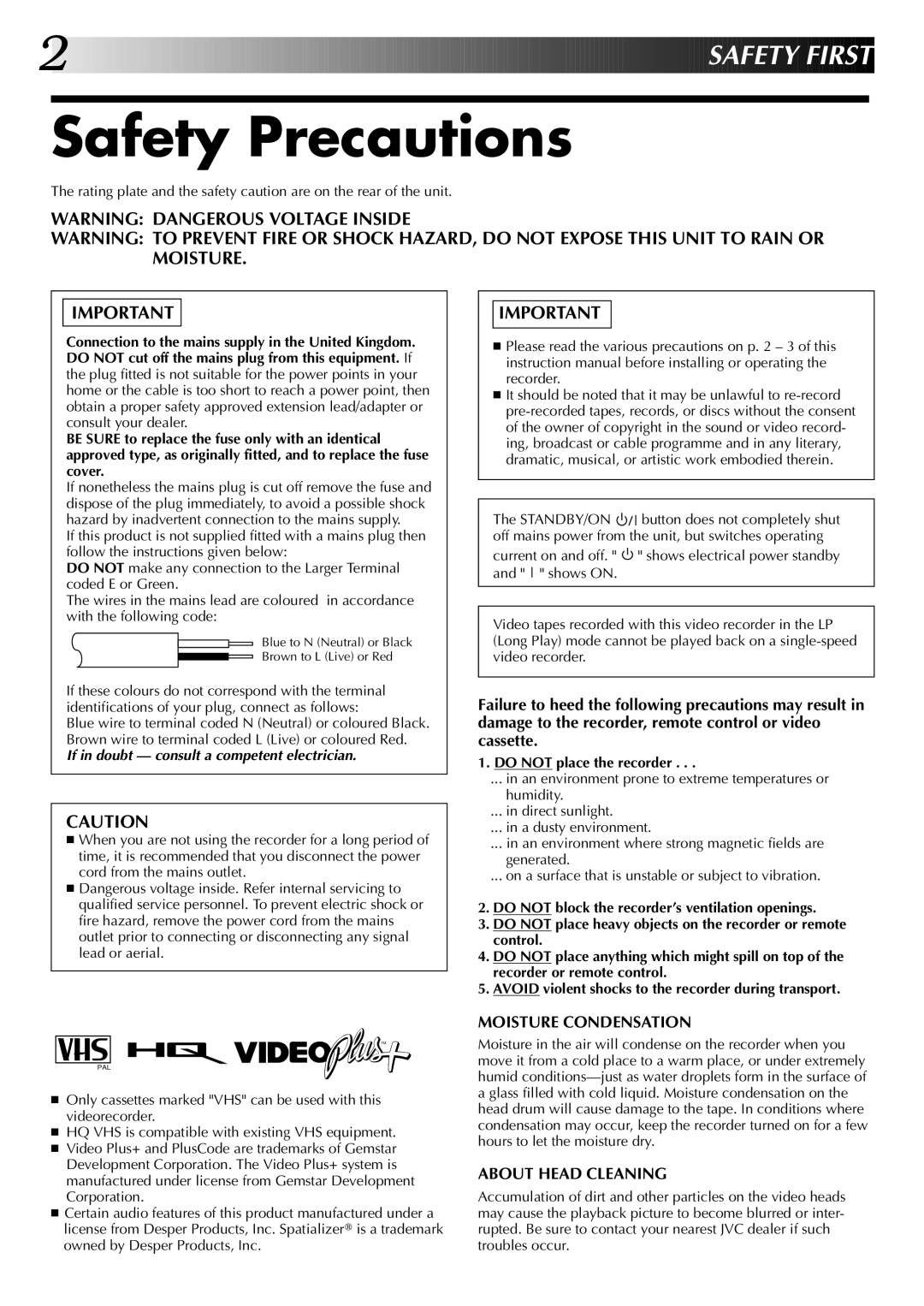 JVC HR-DD845EK setup guide Safety Precautions, Do not place the recorder 