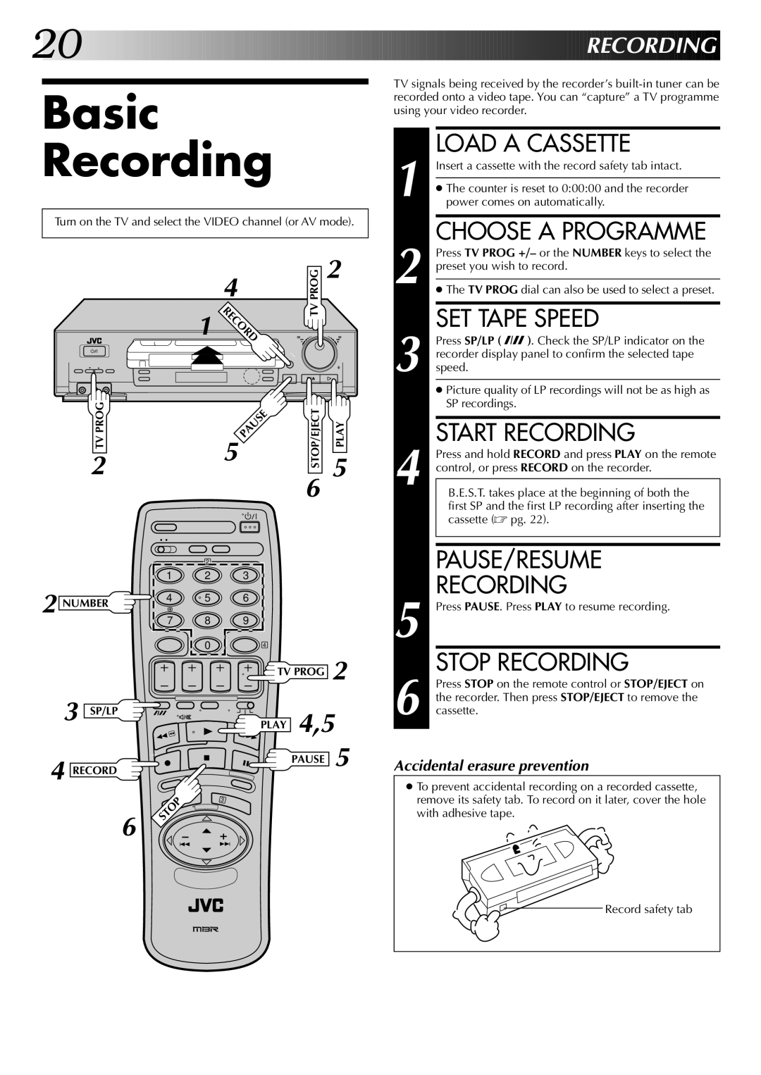 JVC HR-DD845EK setup guide Basic Recording 