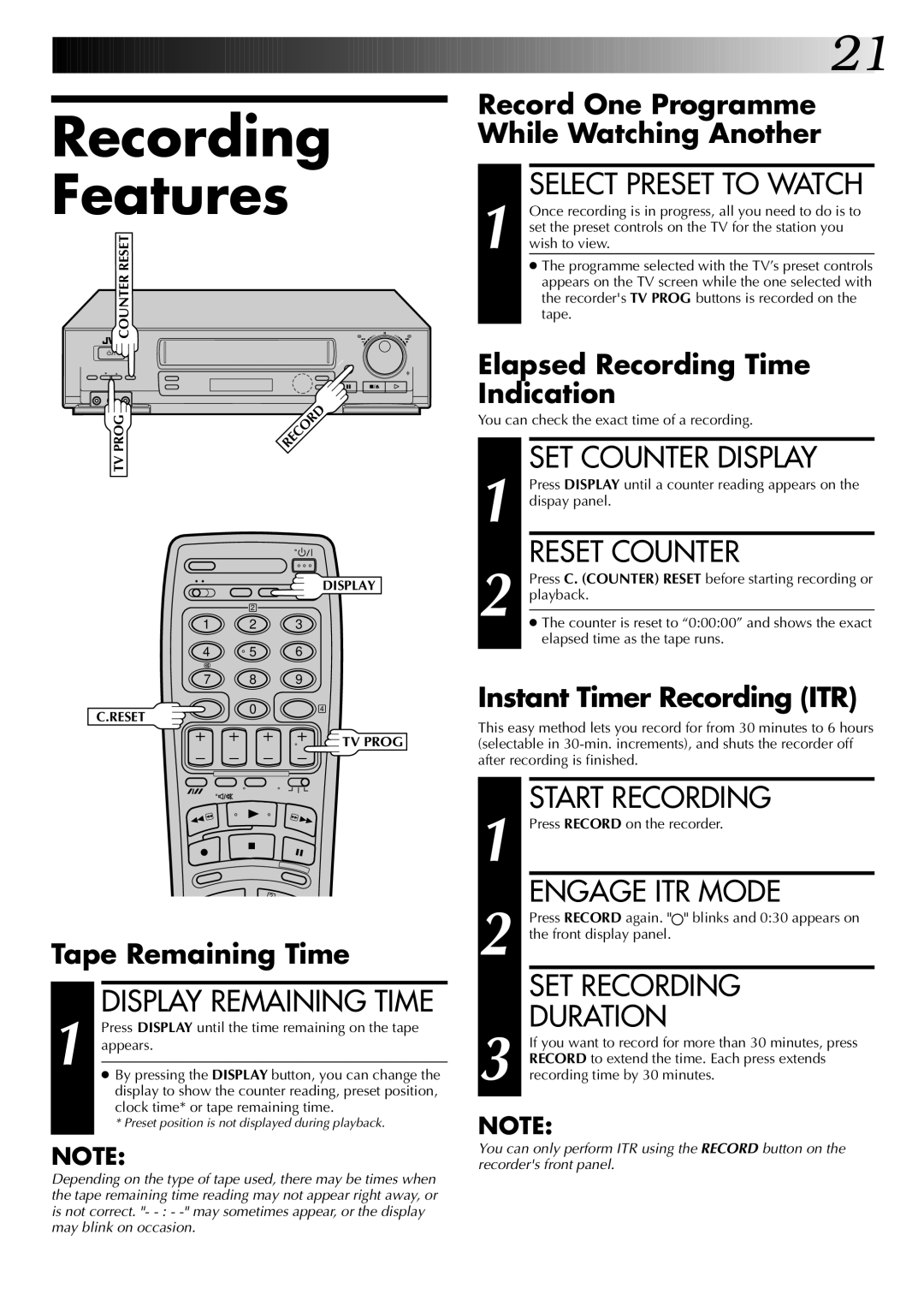 JVC HR-DD845EK setup guide Recording Features 