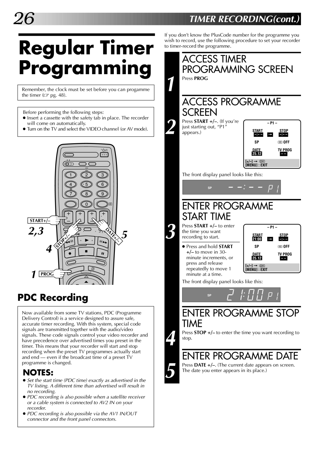 JVC HR-DD845EK setup guide Regular Timer Programming, Enter Programme, Start Time 