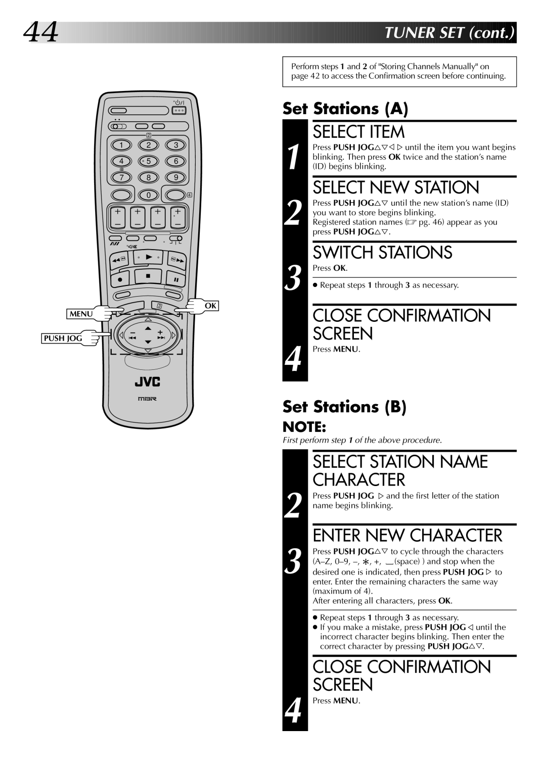 JVC HR-DD845EK setup guide Select NEW Station, Switch Stations, Select Station Name Character, Enter NEW Character 