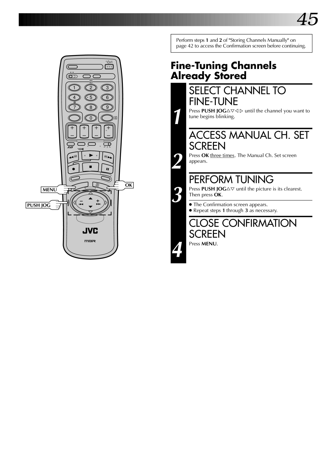 JVC HR-DD845EK setup guide Select Channel to, Fine-Tune, Perform Tuning, Fine-Tuning Channels Already Stored 