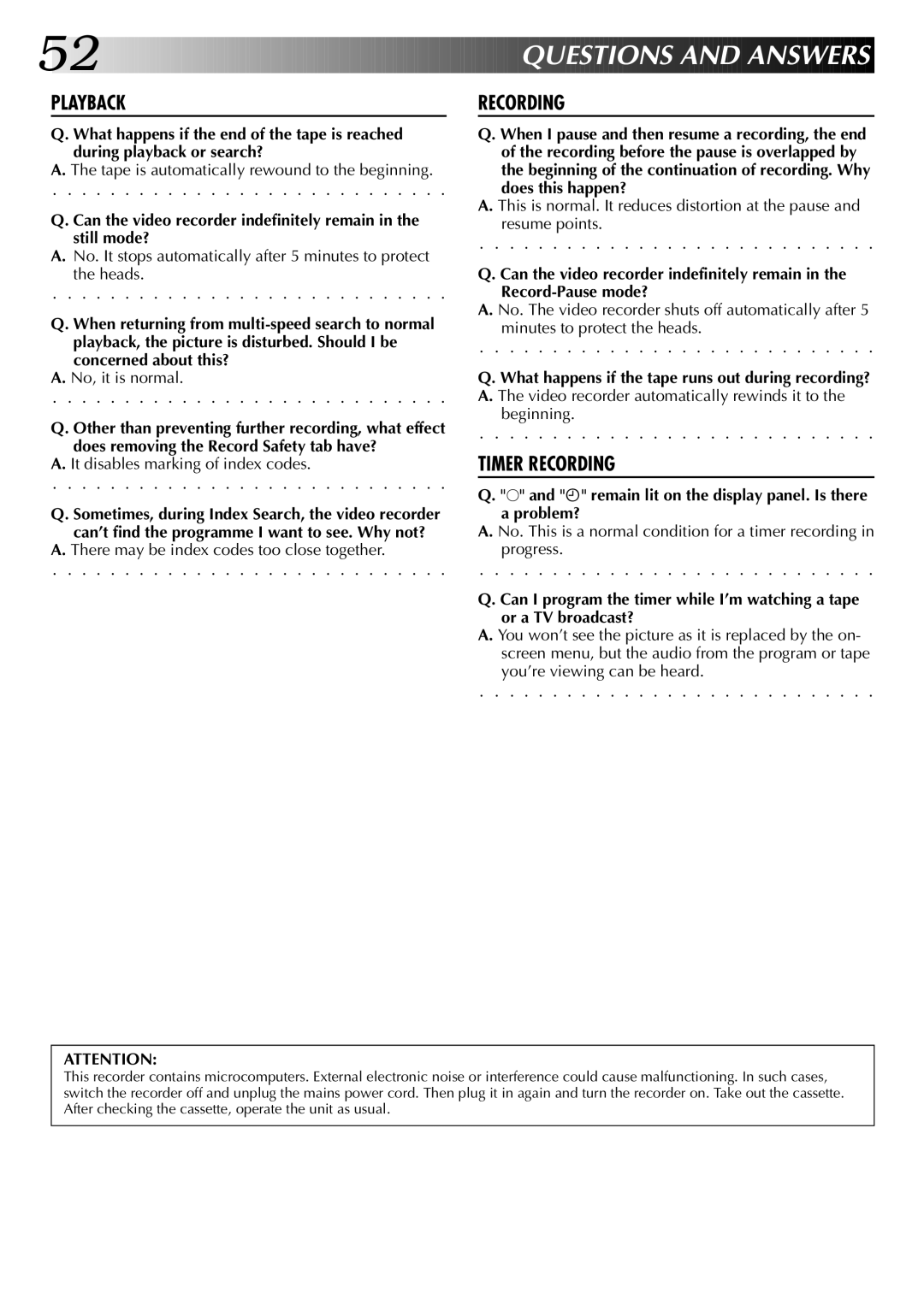 JVC HR-DD845EK setup guide Questions and Answers, Ä remain lit on the display panel. Is there Problem? 