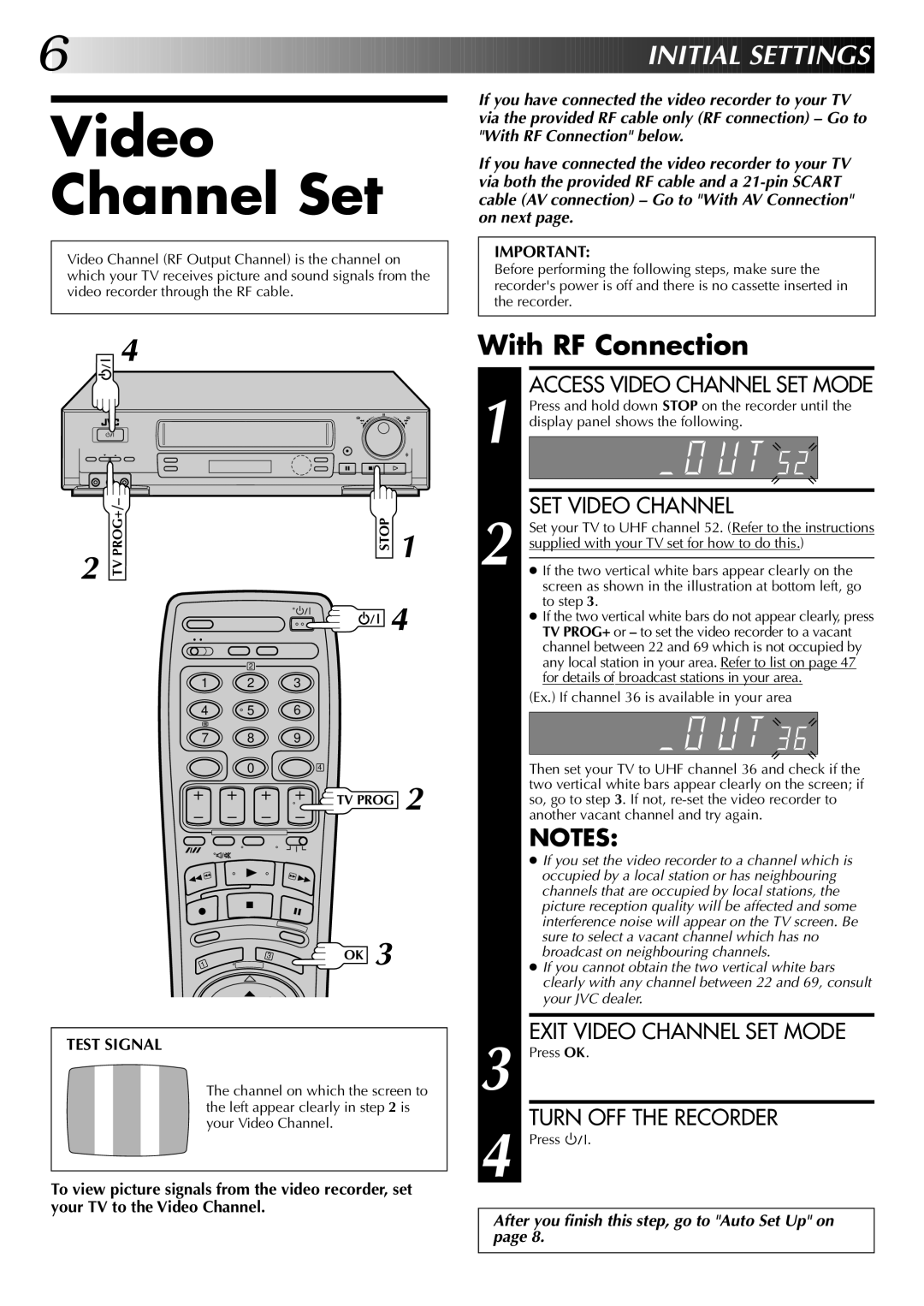 JVC HR-DD845EK setup guide Video Channel Set, With RF Connection 