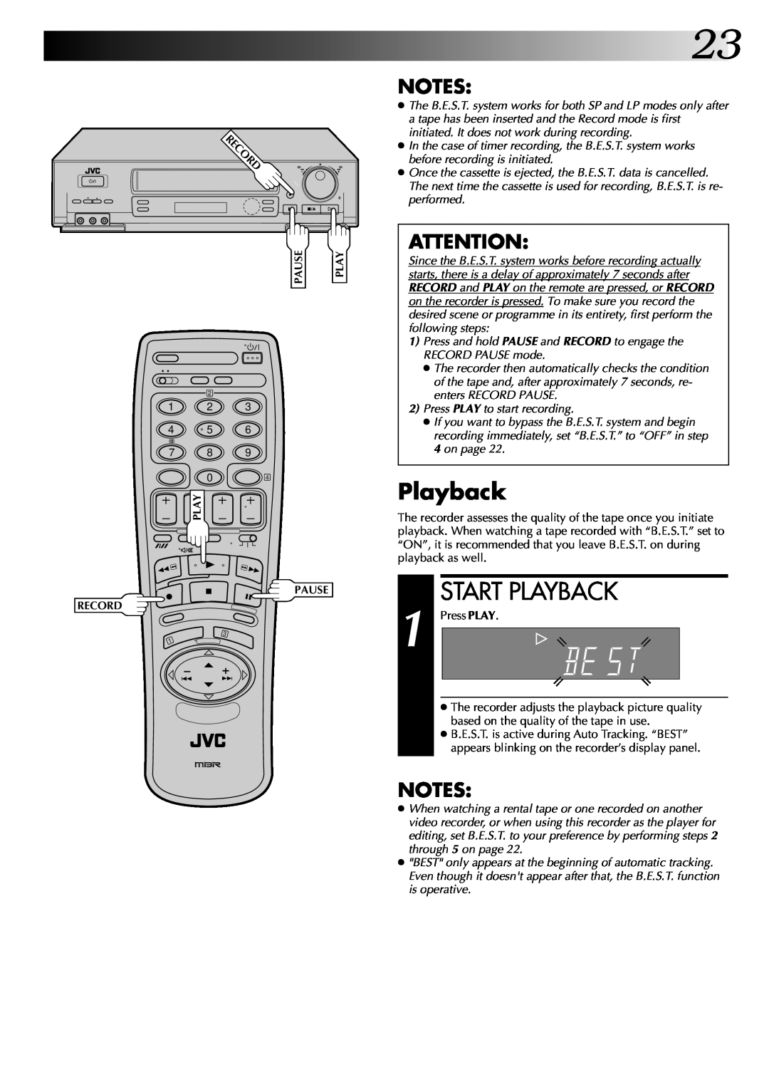 JVC HR-DD845EK setup guide Start Playback, Cord, Press and hold PAUSE and RECORD to engage the RECORD PAUSE mode 