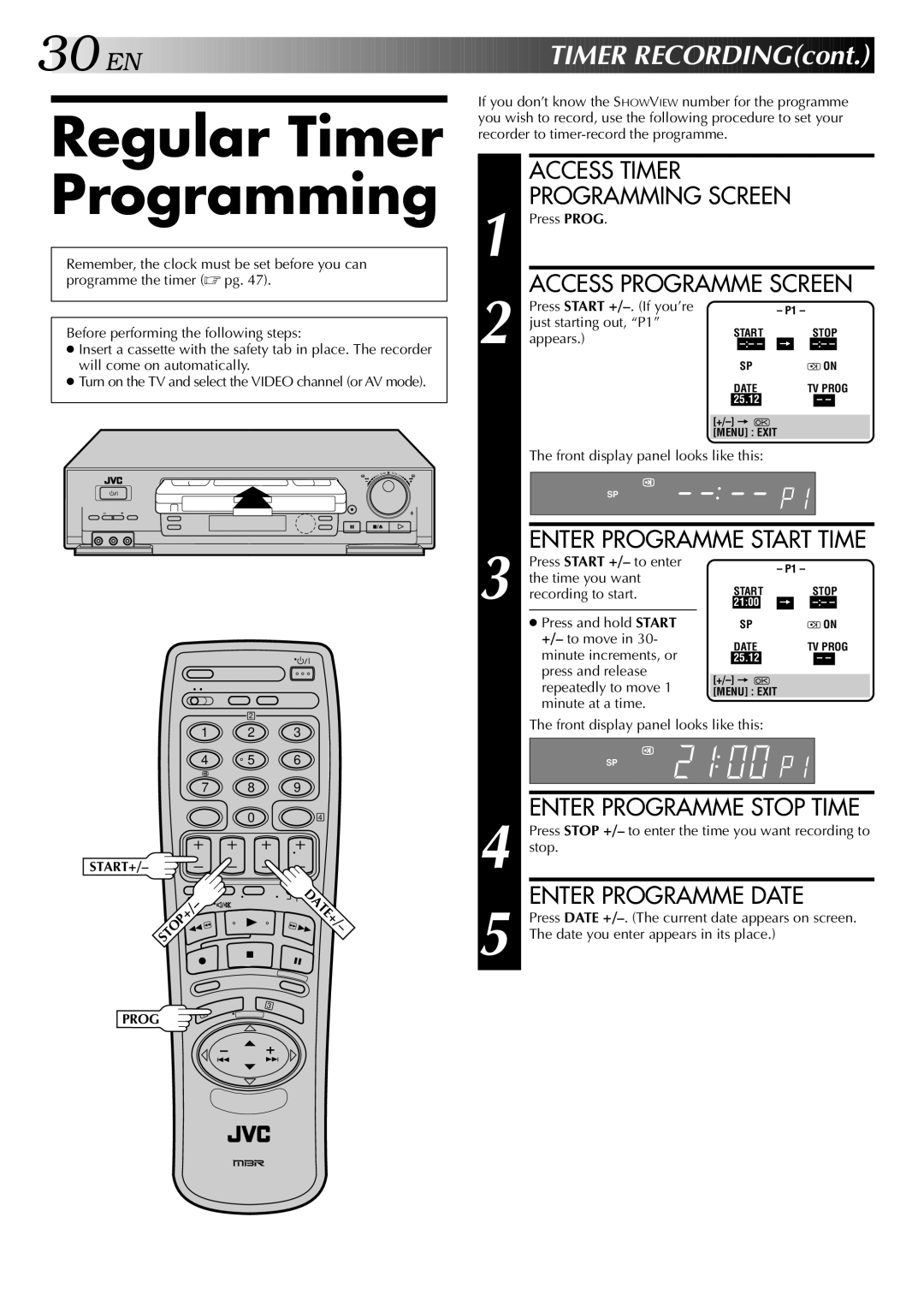 JVC HR-DD848E specifications Regular Timer Programming, EN Timer RECORDINGcont 