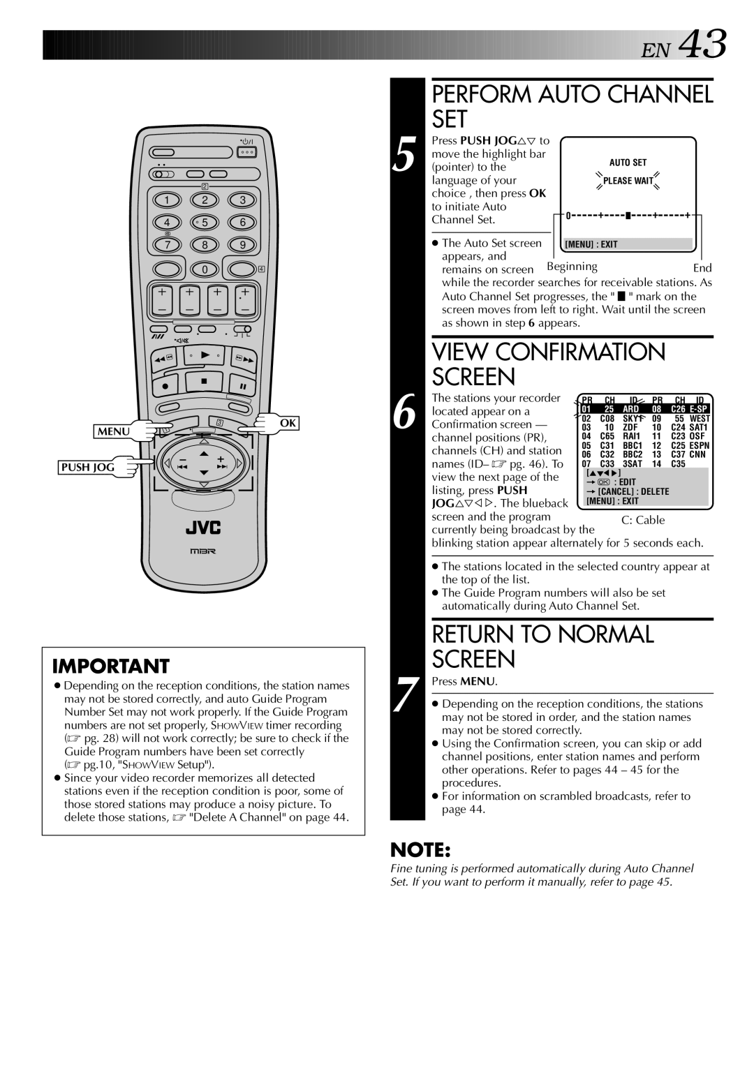 JVC HR-DD848E Pointer to Language of your, To initiate Auto Channel Set, Appears, Remains on screen, End, Mark on 