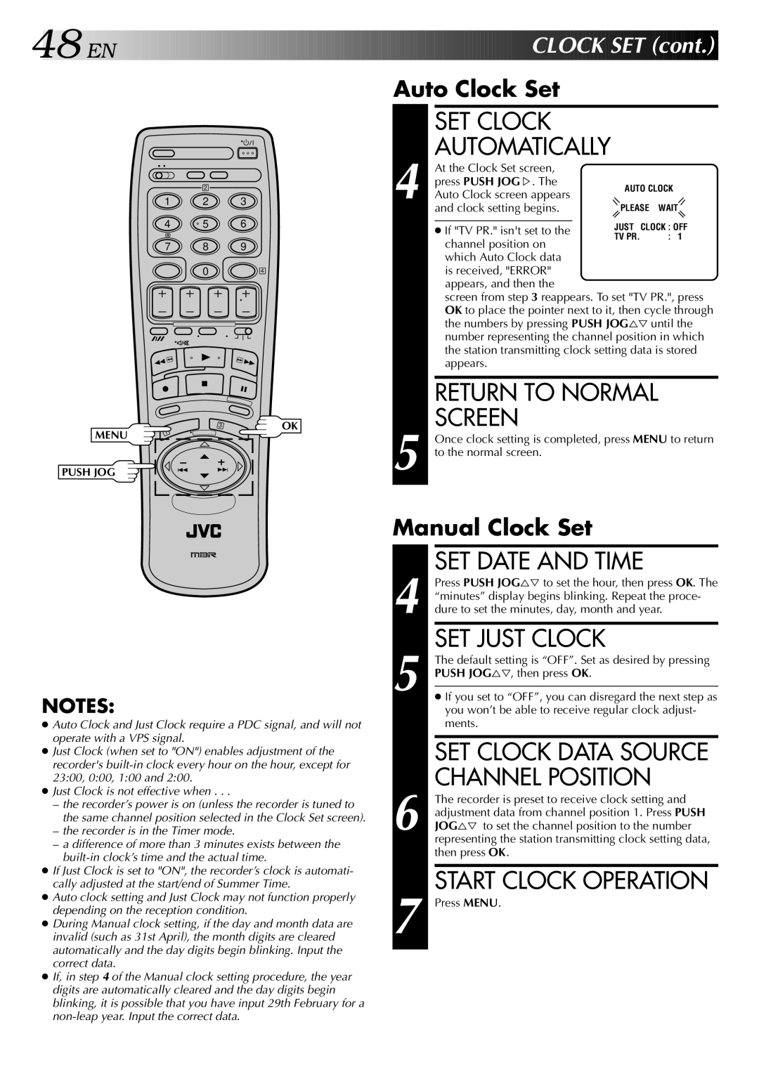 JVC HR-DD848E specifications SET Clock Automatically, SET Date and Time, SET Just Clock, Start Clock Operation, Lock SET 