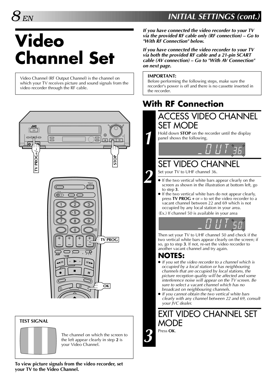 JVC HR-DD848E Video Channel Set, Access Video Channel SET Mode, SET Video Channel, Exit Video Channel SET Mode 